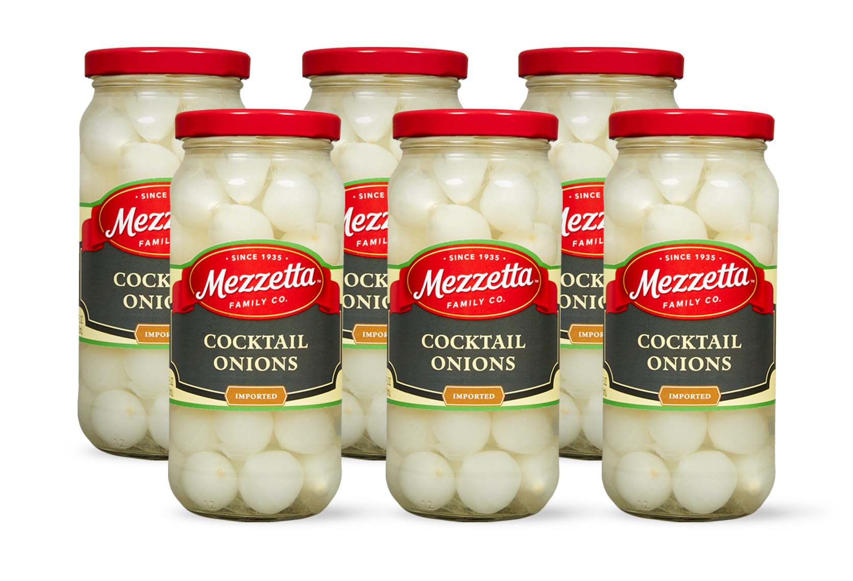 Mezzetta Cocktail Onions - Gluten Free, Keto & Kosher Certified - 16 fl oz Jar (6-Pack) - Perfect for Martinis, Bloody Marys & Charcuterie Boards