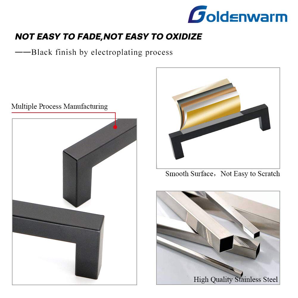 LSJ12BK204 8-Inch Black Square Cabinet Handles - Matte Black Kitchen Cabinet Pulls & Drawer Pulls (25-Pack) for Modern Home & Office Cabinetry