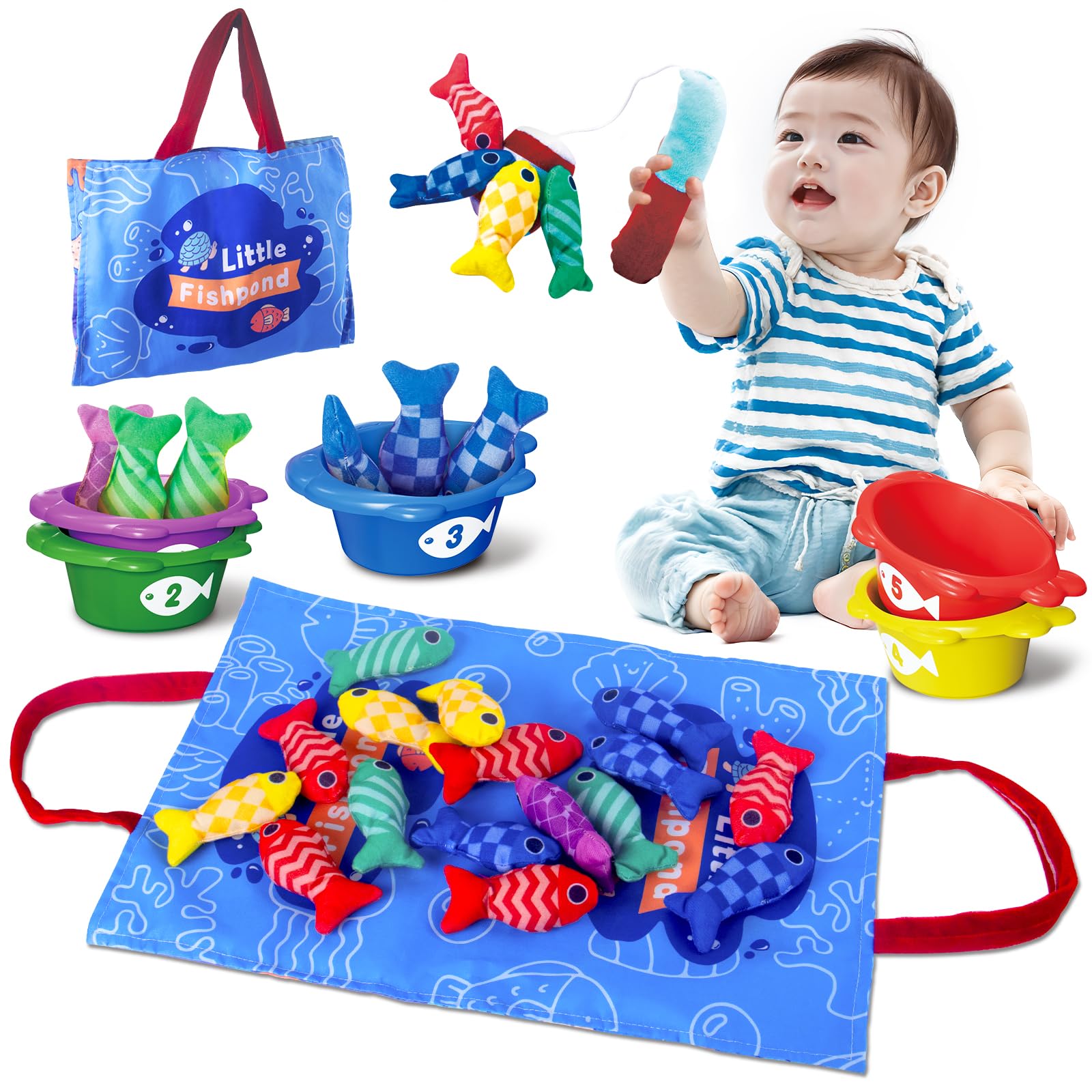 Montessori Toys for 1 Year Old - Educational Baby Toys for 12-18 Months, Sensory Cloth Fishing Game with Number Counting & Color Sorting - Perfect Toddler Learning Toys for 1-3 Year Olds | Great Birthday Gifts for Boys & Girls | Ideal for Early Childhood Development & Playtime Fun