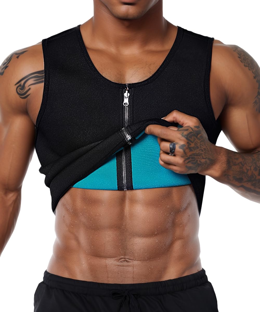 Men's Neoprene Sweat Vest - Sauna Suit Waist Trainer Corset for Weight Loss & Workout | Gym, Running & Body Shaping Shirt