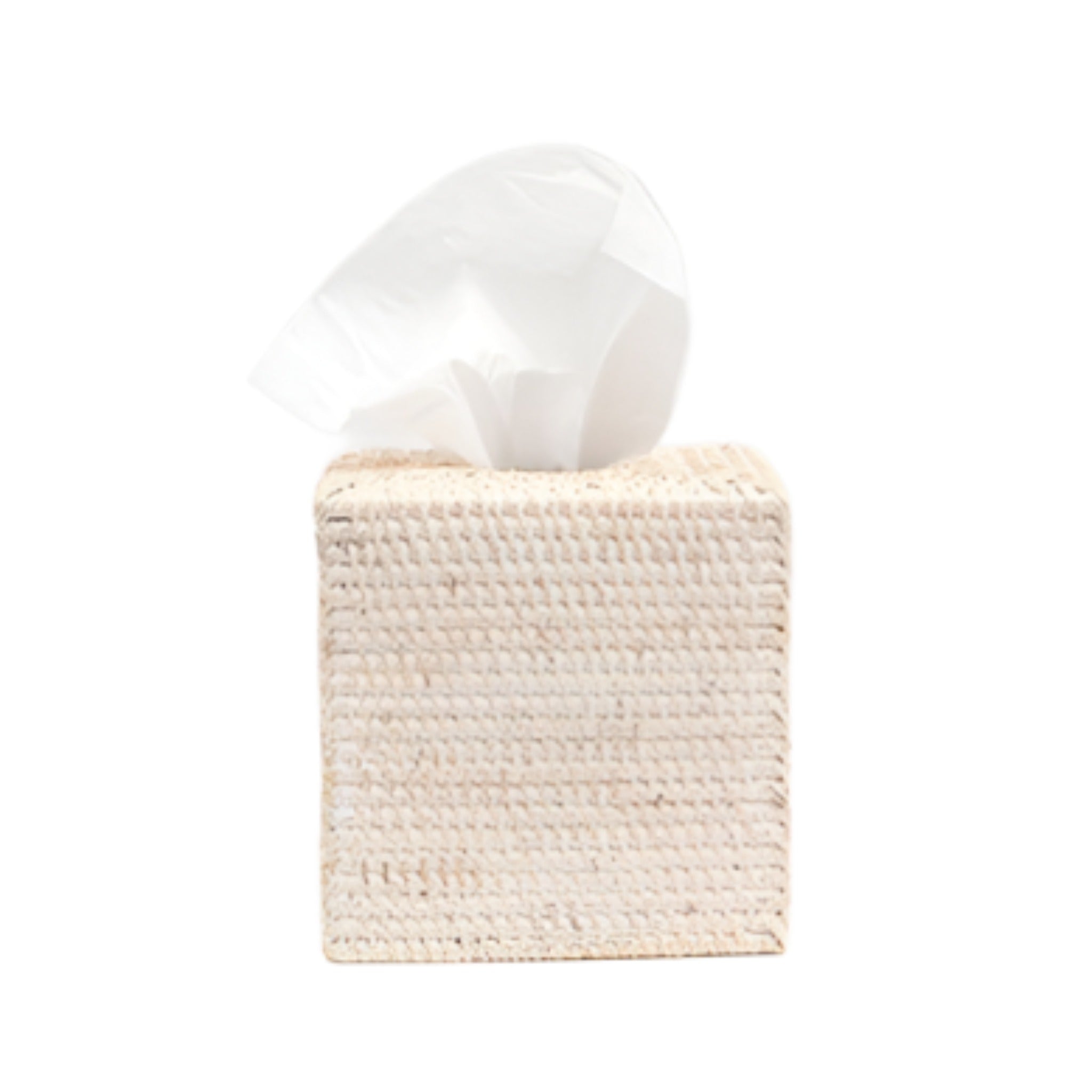 White Washed Dalton Woven Rattan Rectangular Wastebasket with Optional Tissue Box - Stylish Trash Bin for Bathroom, Bedroom & Office Decor
