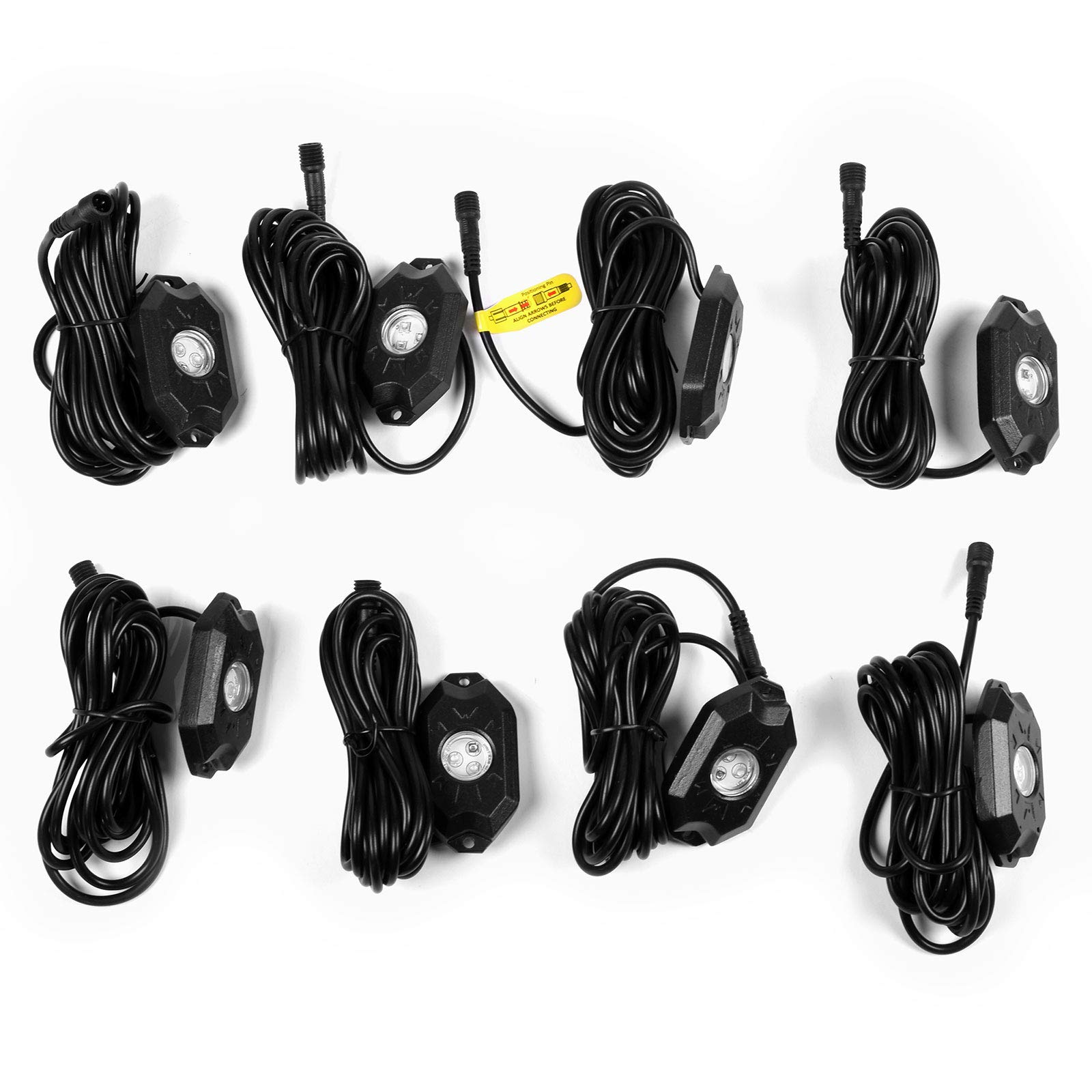 Bluetooth LED Neon Rock Lights - 8 Pods RGB Multicolor 500 Lumens with Timing & Music Sync, IP67 Waterproof Aluminum Housing for ATV, UTV, Motorcycle, Truck, Boat Lighting - Perfect for Off-Road Adventures, Night Rides & Vehicle Customization