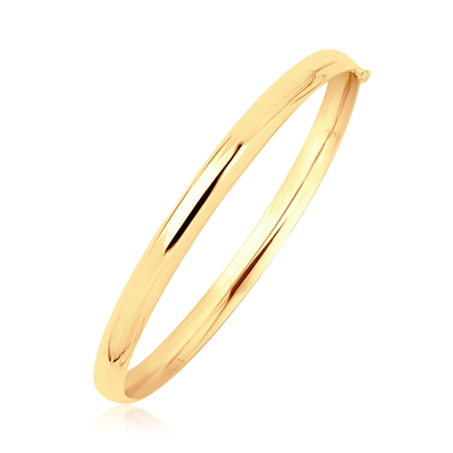 14K Yellow Gold Dome Design Polished Kids Bangle - Elegant Children's Jewelry Gift for Birthdays, Baptism & Special Occasions