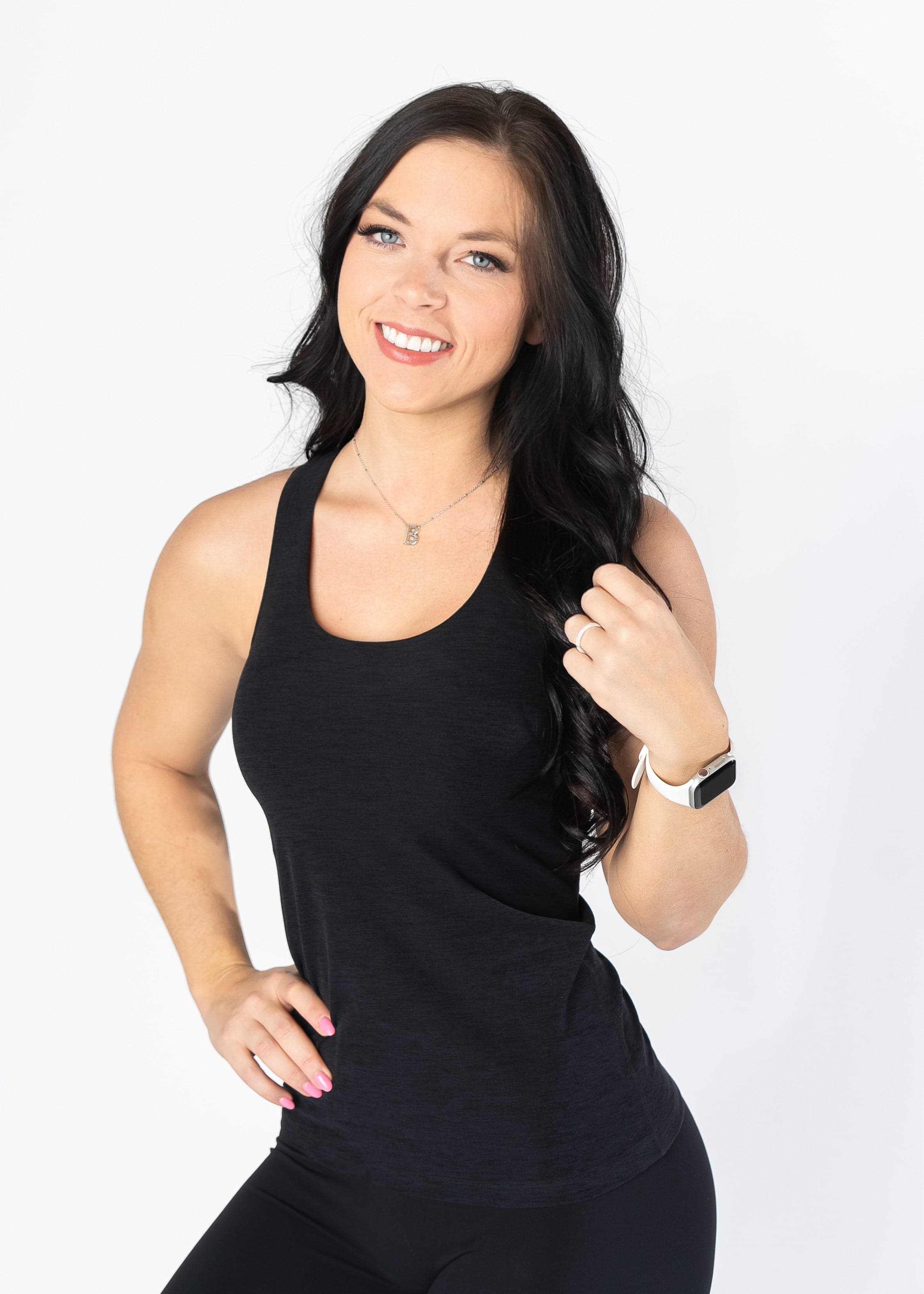 Dream Racerback Tank Top for Women - Soft Stretchy Workout Shirt | Black | Gym, Yoga, Running & Casual Wear