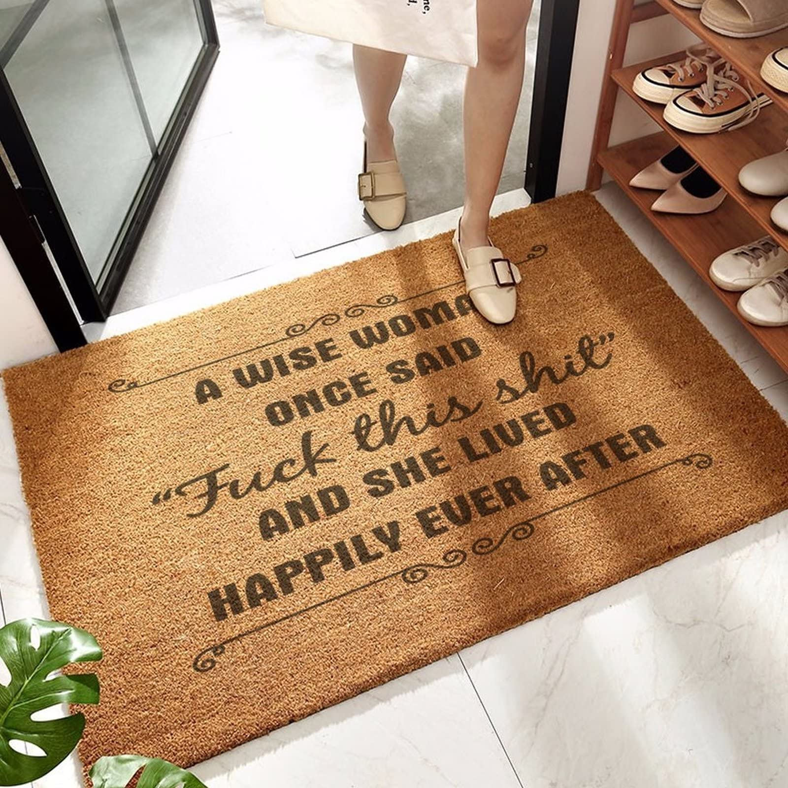 Funny Welcome Mat - 'A Wise Woman Once Said Fuck This Shit' Indoor/Outdoor Doormat 17x24 Inches - Non-Slip Entrance Rug for Front Door, Patio, Entryway - Perfect for Home, Office & Gifts