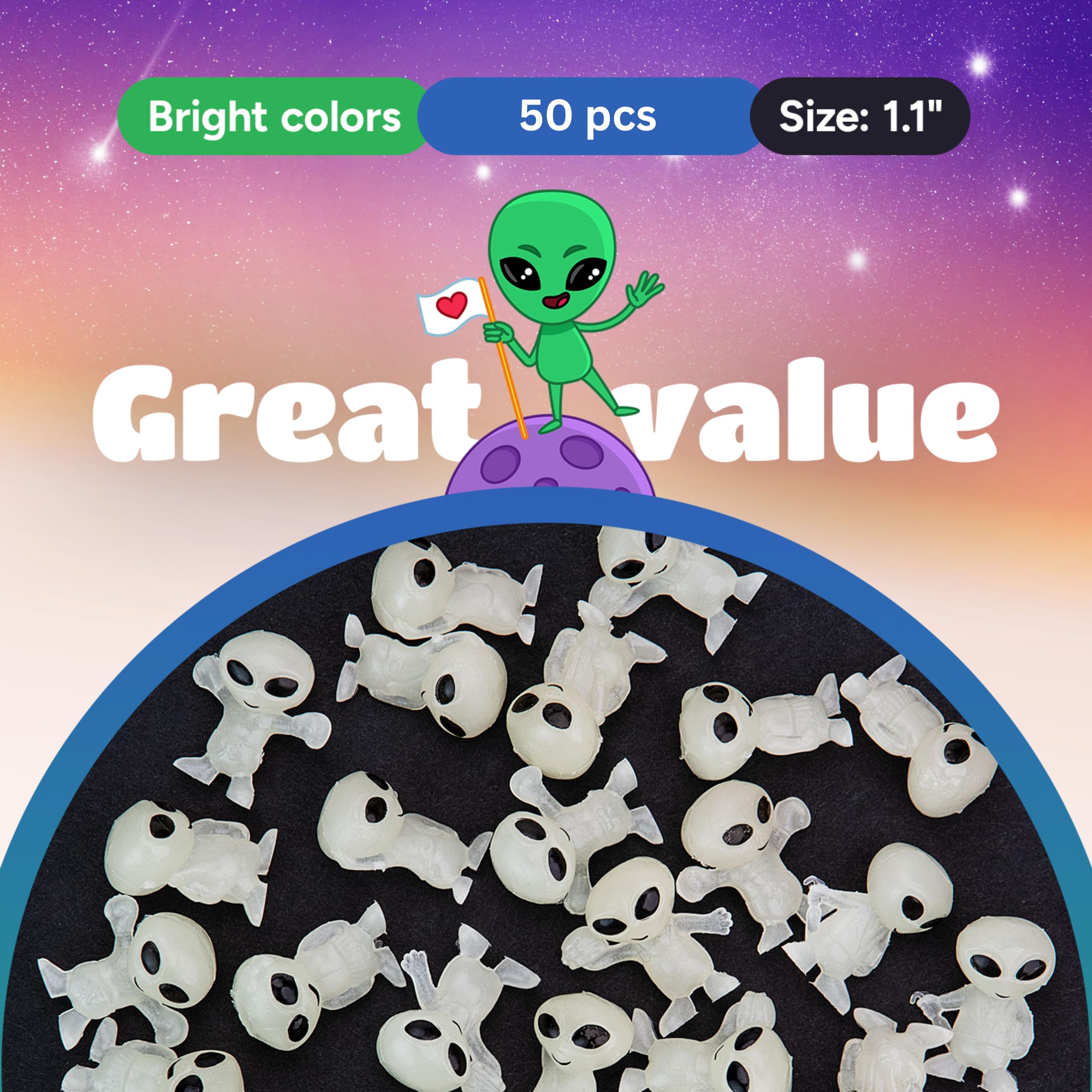 Glow in The Dark Alien Figurines & Clear Vending Machine Capsules - 100 Pcs Small Plastic Toys + 100 Empty Capsules for Kids Party Favors, Classroom Rewards & DIY Toy Projects
