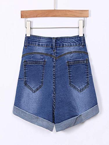 Plus Size Juniors Ripped Denim Jean Shorts - Mid Rise Stretchy Slim Fit Bermuda Summer Shorts | Trendy Distressed Denim Hot Pants for Casual Wear, Beach Outings & Summer Fashion