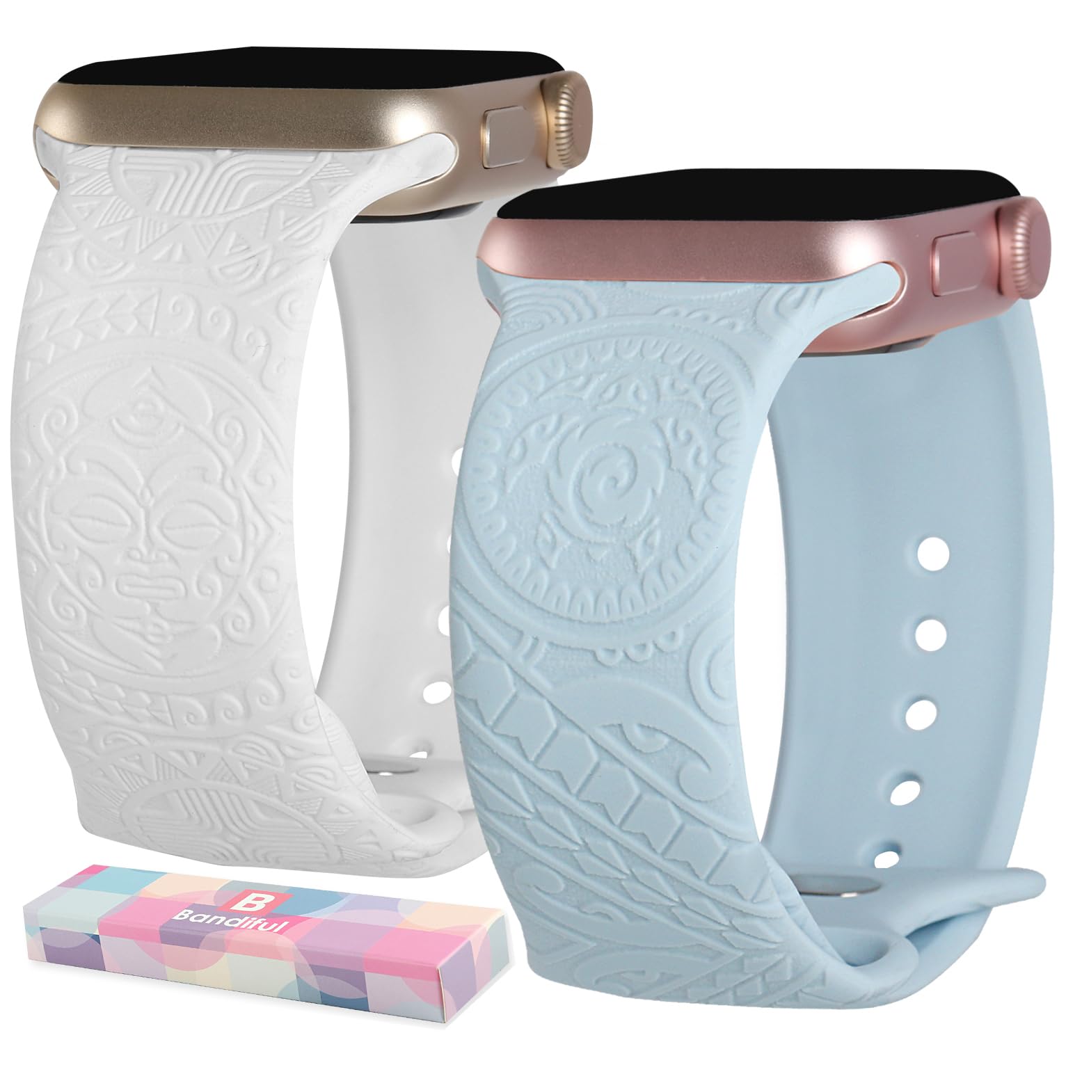 2 Pack Retro Engraved Turtle Pattern Silicone Replacement Bands for Apple Watch 38mm 40mm 41mm 42mm 44mm 45mm 49mm - Compatible with iWatch Series 8/7/6/5/4/3/2/1/SE/Ultra - Stylish & Durable Watch Strap for Men & Women - Perfect for Workouts, Swimming & Everyday Wear
