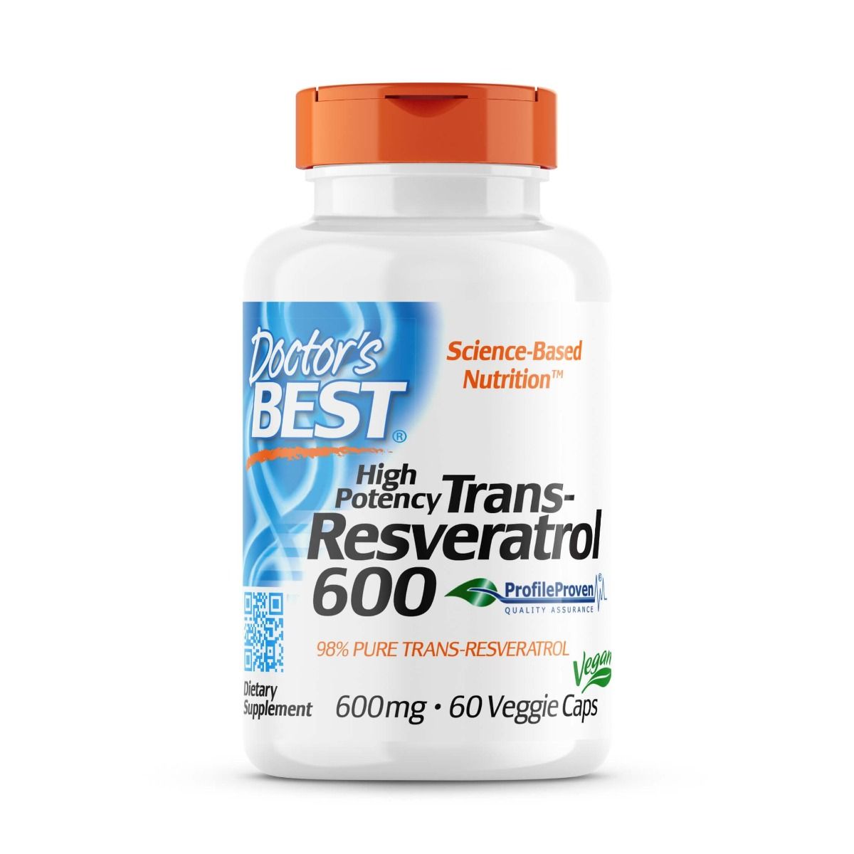 Doctor's Best High Potency Trans Resveratrol 600mg Supplement - 60 Vegan Capsules for Heart Health & Anti-Aging - Supports Cardiovascular Wellness & Cellular Protection