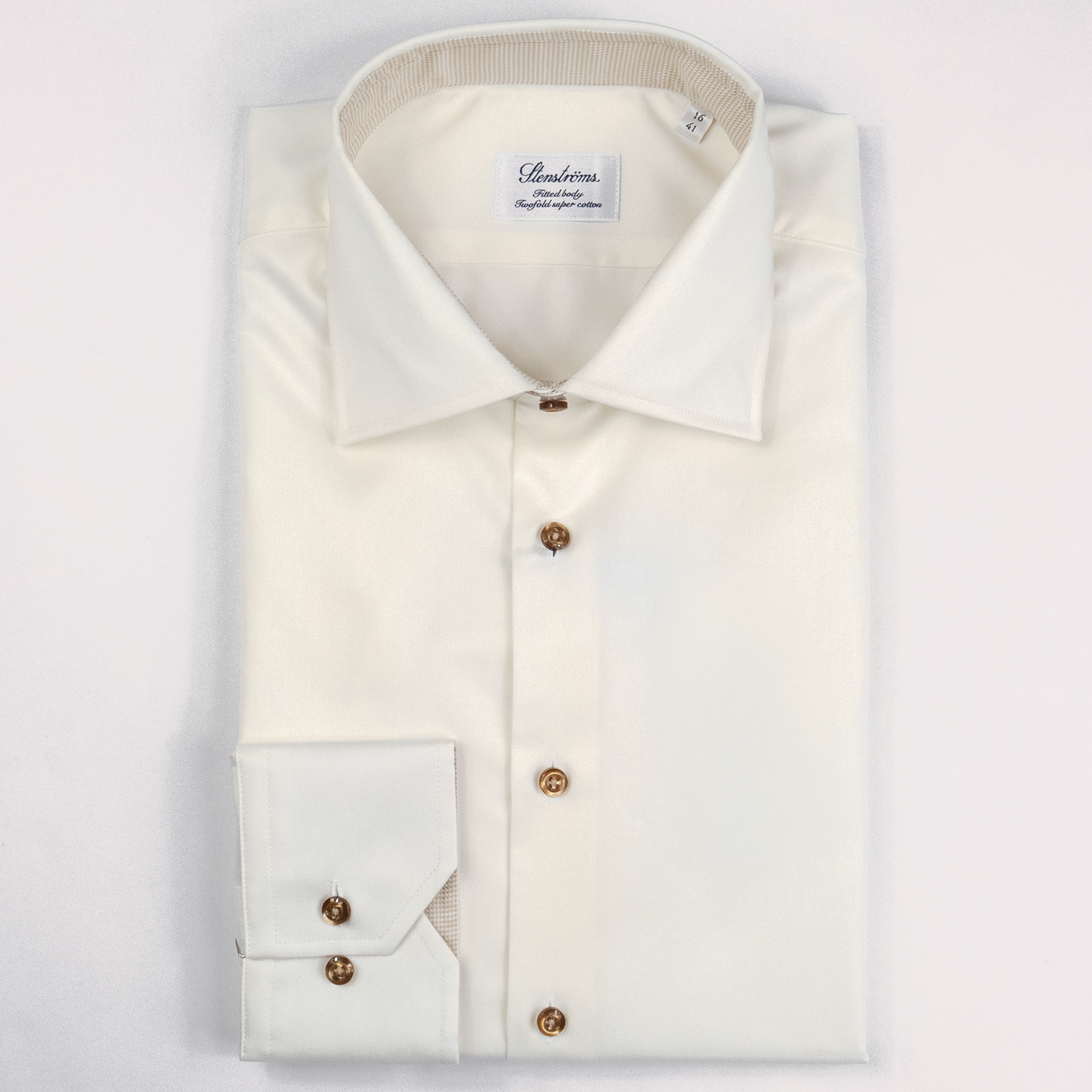 Premium STENSTROMS ECRU Solid Long Sleeve Dress Shirt for Men - Formal Office Wear & Business Attire