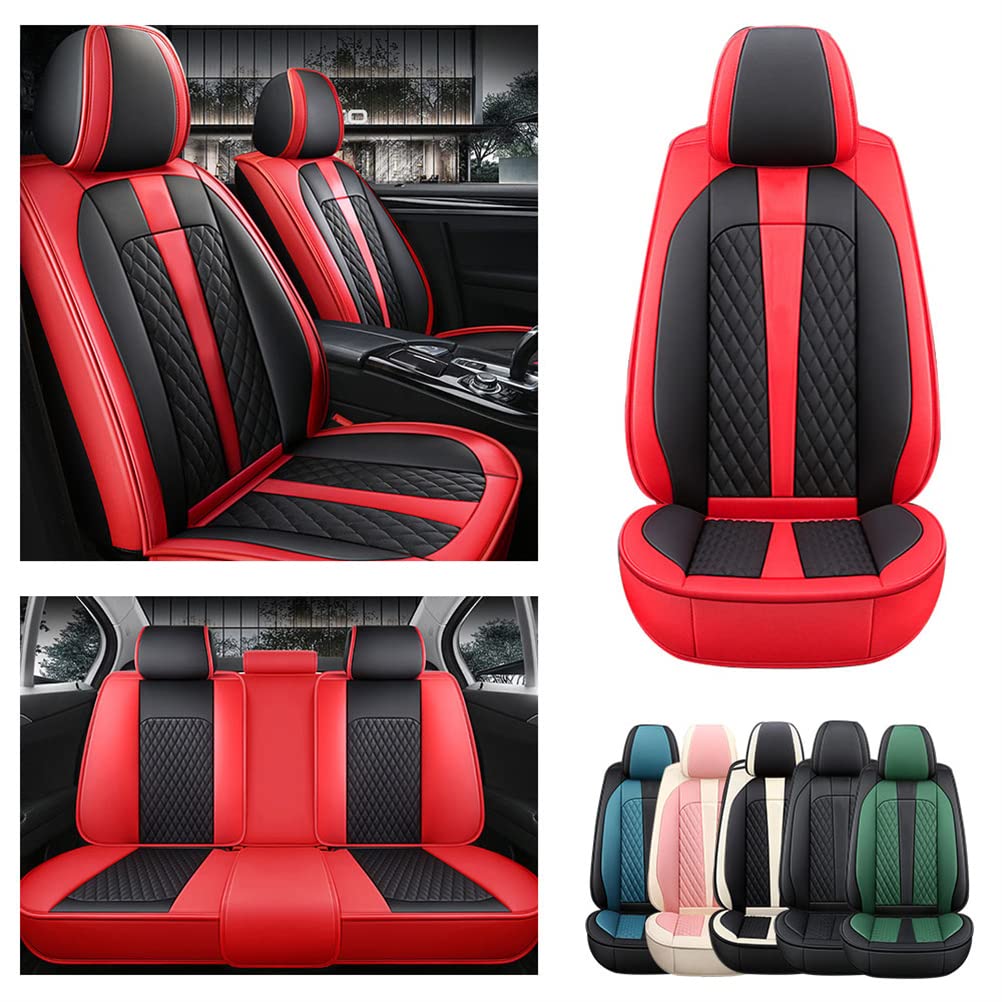 BPOOBP Car Seat Covers for Honda Pilot - Front & Rear Row Sport Style PU Leather Seat Protectors | Waterproof, Comfortable Vehicle Cushion Covers (Black/Red) | Perfect for Daily Commute, Road Trips & Family Protection