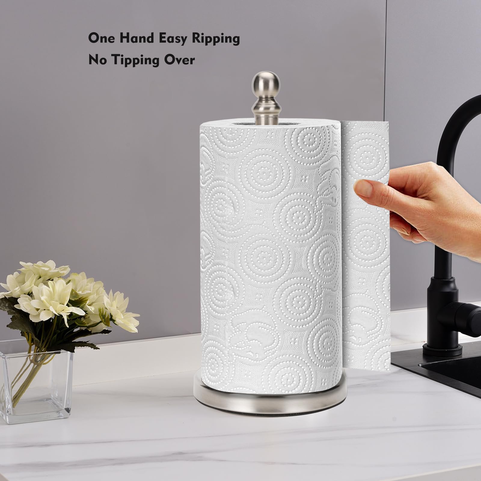 Sturdy Brushed Nickel Paper Towel Holder Stand for Kitchen Countertop - Durable & Space-Saving Towel Roll Organizer for Home, Office, or Restaurant Use