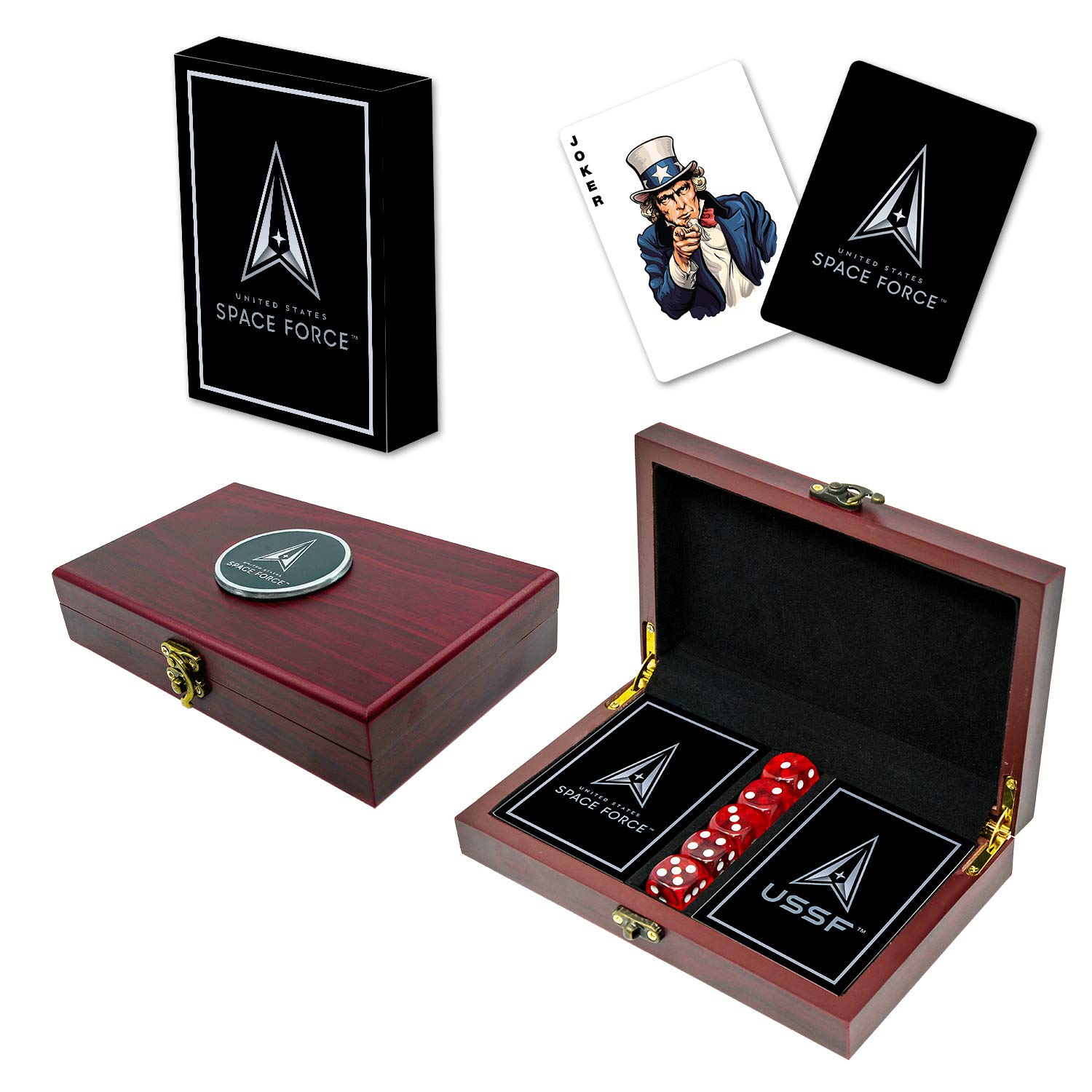 Space Force Playing Cards with Dice Gift Set – Premium USSF Themed Deck for Poker, Blackjack & Game Nights – Perfect for Military Enthusiasts & Collectors