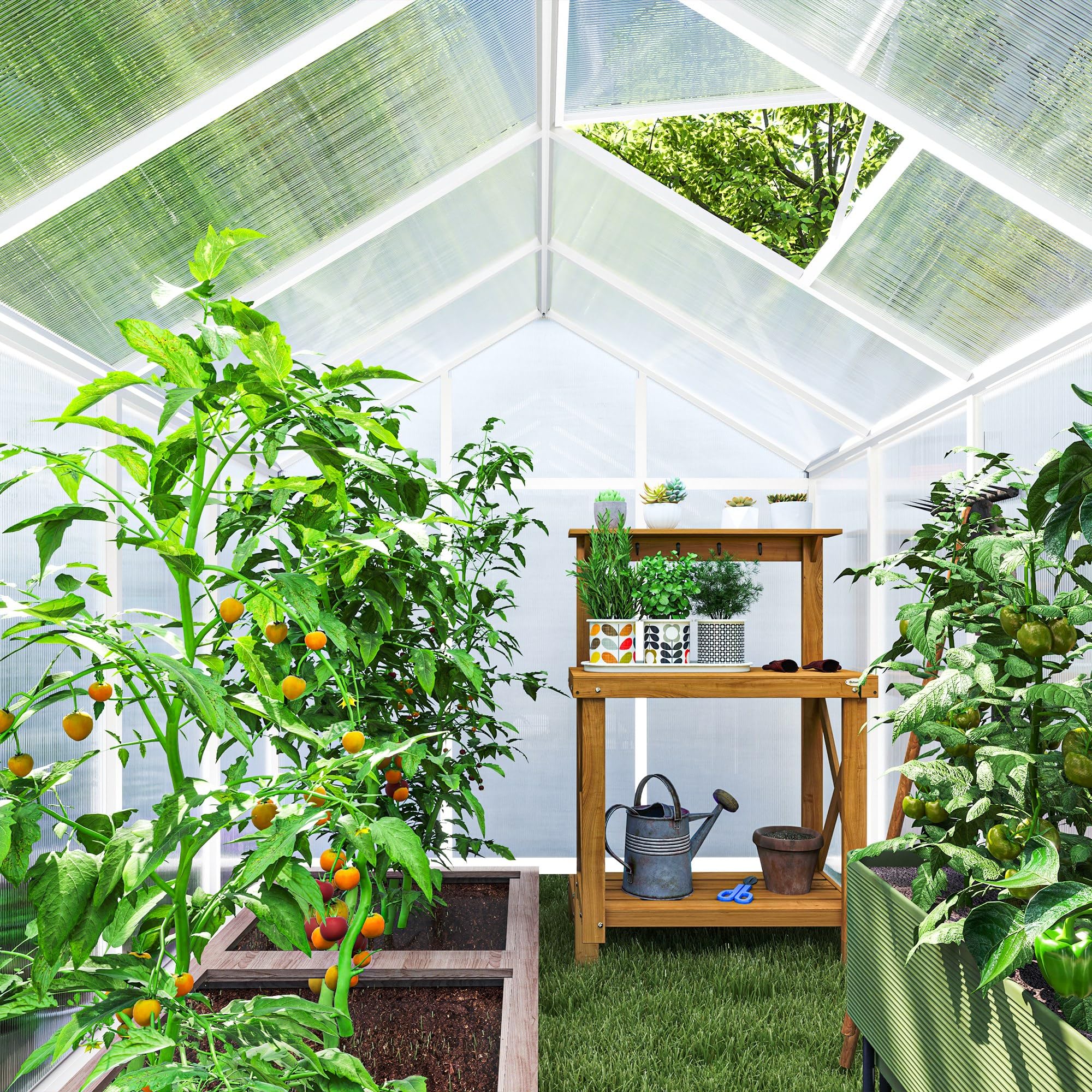 Outsunny 10' x 6' Polycarbonate Walk-in Greenhouse for Outdoor Gardening - Durable Aluminum Frame with Rain Gutter & Roof Vent - Perfect for Backyard, Patio & Home Garden Plant Growing