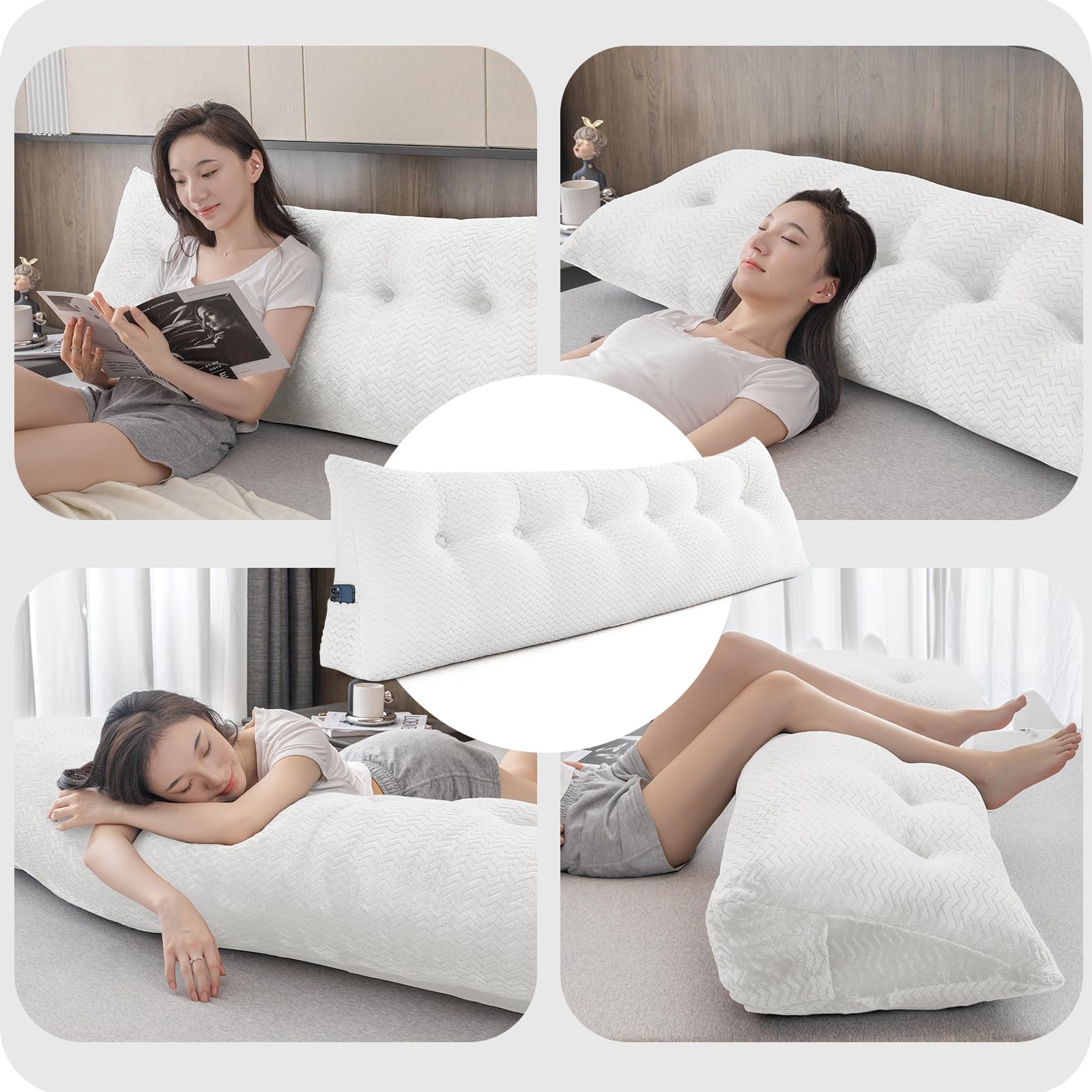 Large Bolster Triangular Headboard Wedge Pillow - Adjustable Backrest Support for Day Beds, Reading & Relaxation - Removable Washable Cover - Perfect for Bedroom, Living Room & Dorm Comfort