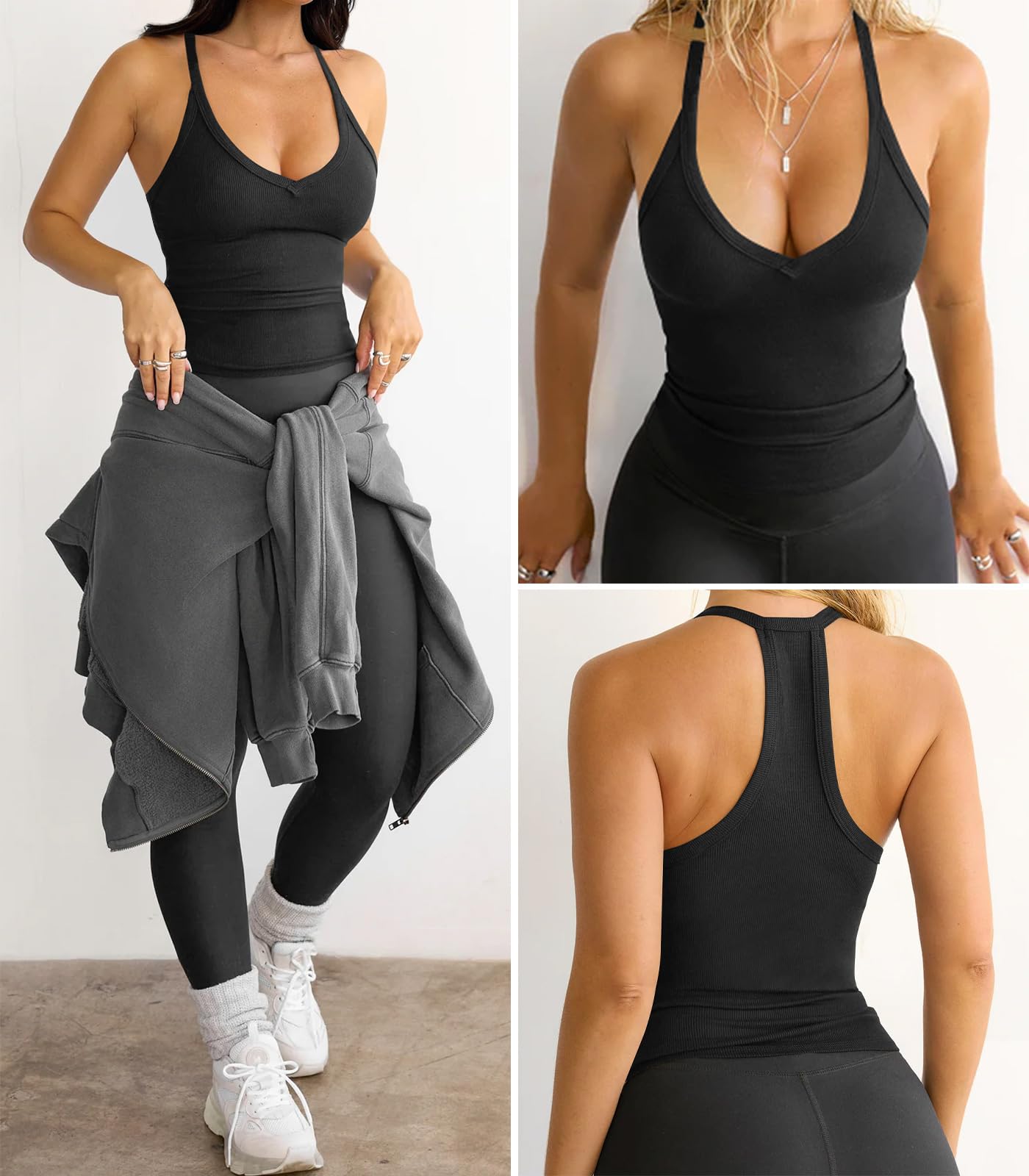 Women's V-Neck Racerback Tank Tops - Breathable Ribbed Cotton Workout Shirts for Yoga, Gym & Summer Activities | Comfortable Athletic Tops for Fitness, Running & Casual Wear