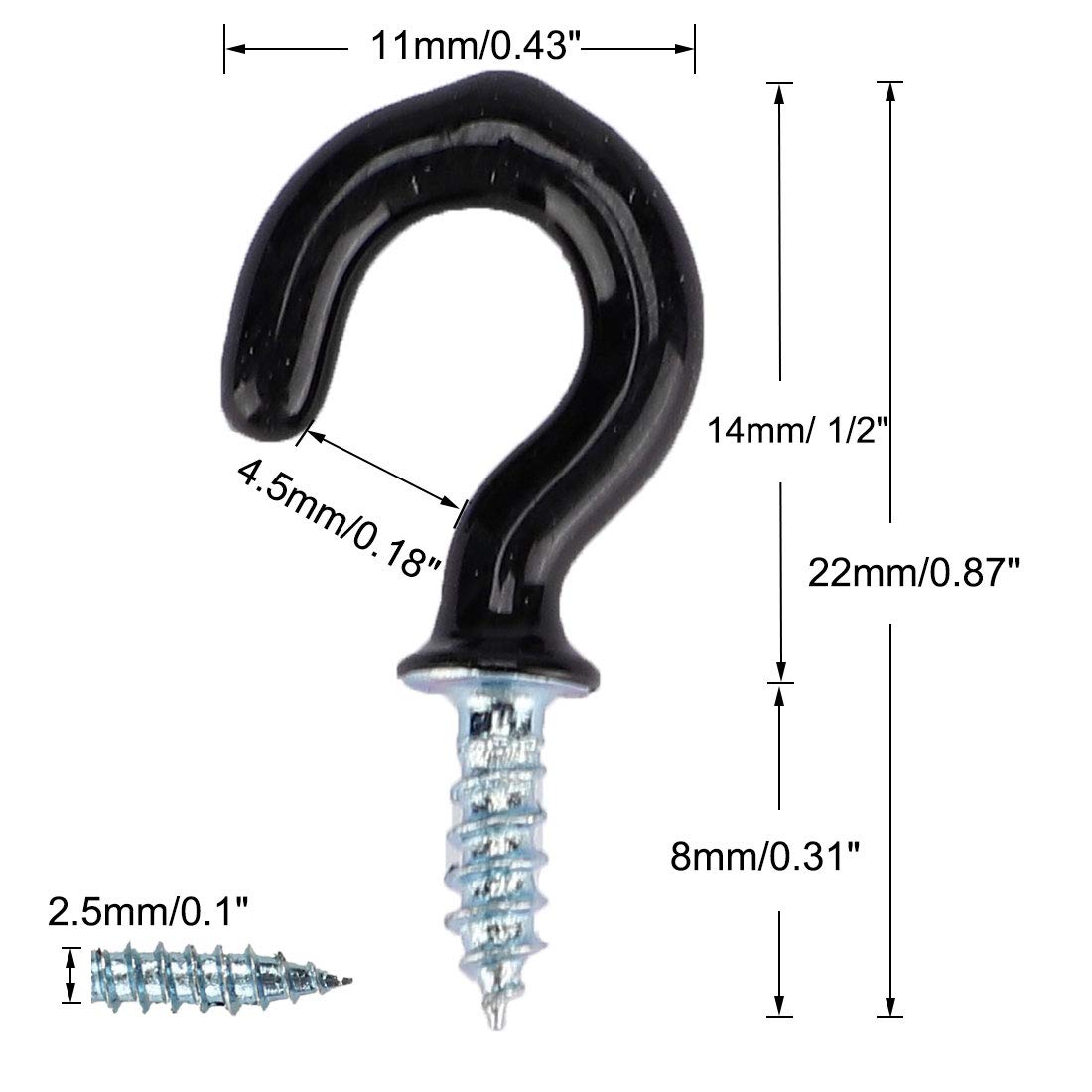 50pcs Black Vinyl Coated Metal Screw-in Cup Hooks - 1/2 Inch Heavy Duty Ceiling Hooks for Hanging Plants, Lights & Decor - Perfect for Home, Office & Outdoor Use