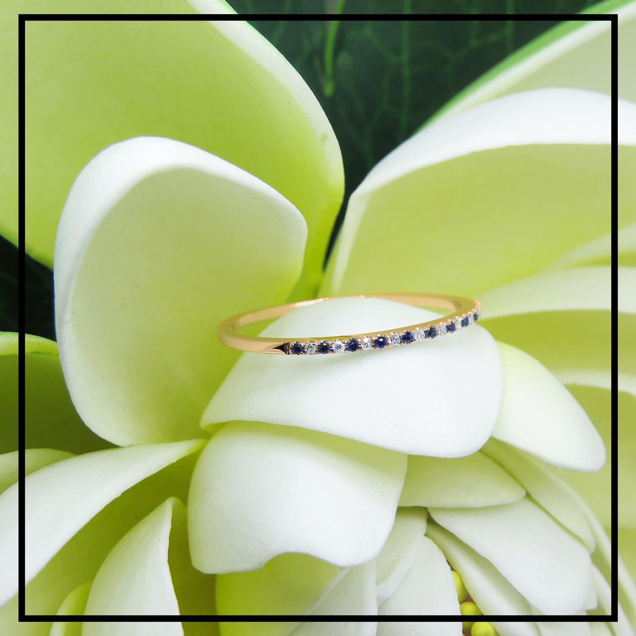Dazzlingrock Collection 14K Solid Gold Round Blue Sapphire & White Diamond Stackable Ring for Women - Perfect for Weddings, Anniversaries & Everyday Elegance