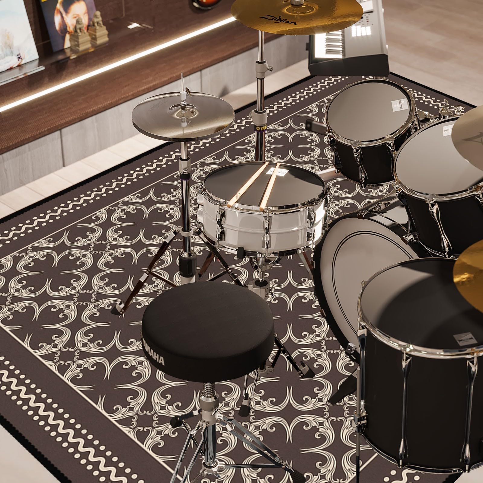 4x6ft Non-Slip Drum Rug with Soundproof Padding - 47x71in Electrical Drum Set Carpet Mat for Professional Drummers | Perfect for Home Studios, Live Performances & Practice Sessions (Brown)