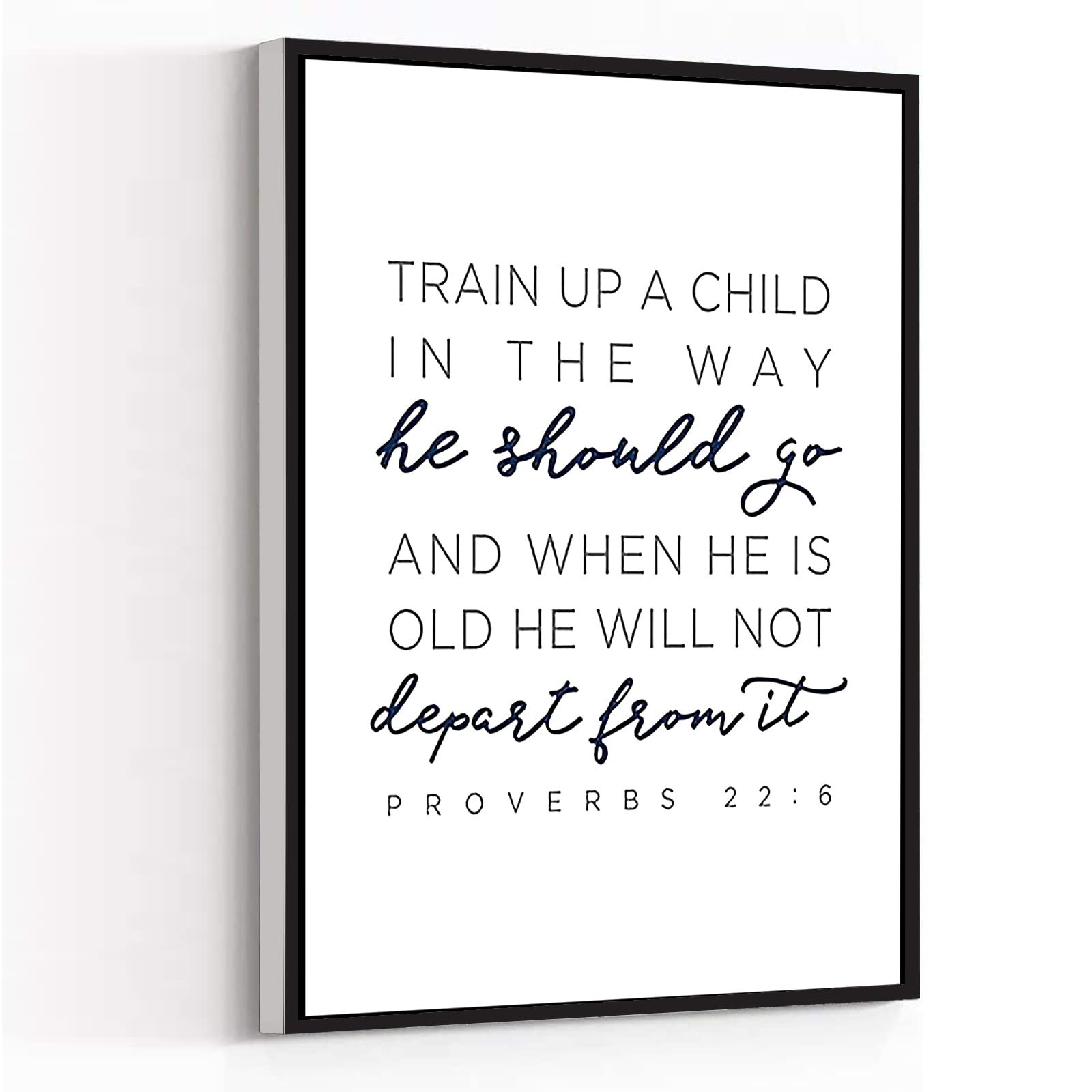 Train Up A Child Bible Verse Wall Art - 12x18 Inch Framed Canvas for Home, Office & Nursery Decor
