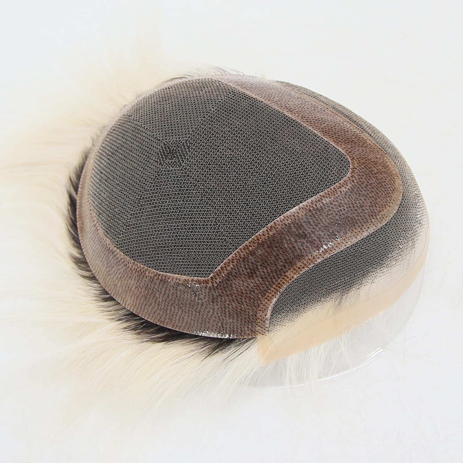 Premium 8x10 Inch Human Hair Toupee for Men - Black Roots Ombre Platinum Blonde #60 | Lace Front Hairpiece with Soft Thin Skin & PU Base | Natural Looking Hair Replacement System for Daily Wear & Special Occasions