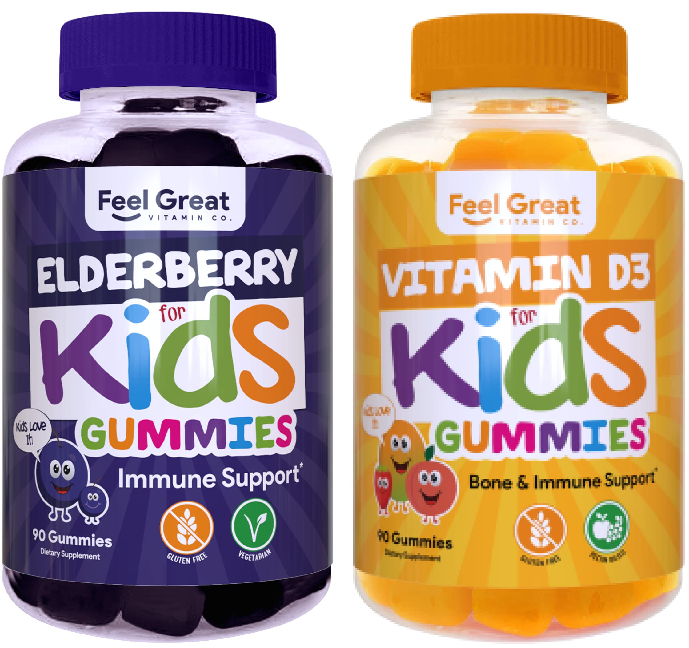 Kids Immune Support Bundle - Vitamin D & Elderberry Gummies with Zinc | Gelatin-Free, No Fructose Corn Syrup, Gluten-Free Supplement | Boosts Immunity for School, Travel & Daily Wellness