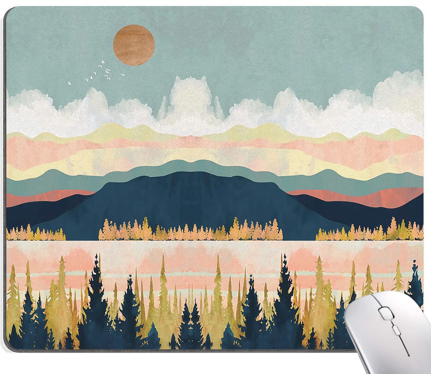 Abstract Landscape Mouse Pad - Non-Slip Rubber Base, Waterproof Square Mouse Mat for Office & Laptop - Modern Art Design for Work & Gaming