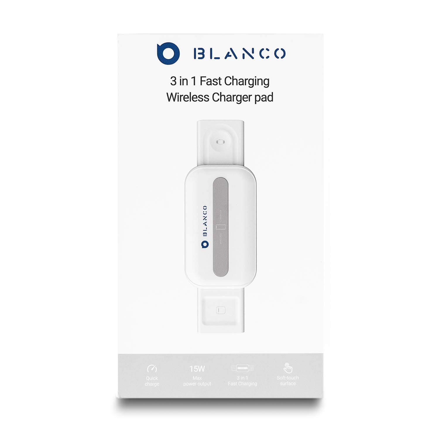 BLANCO 3-in-1 Wireless Charging Station for iPhone 11 Pro Max/X/XS/XR/8 Plus, Apple Watch & AirPods Pro - Fast Qi Wireless Charger for Multiple Devices | Perfect for Home, Office & Travel Charging Needs