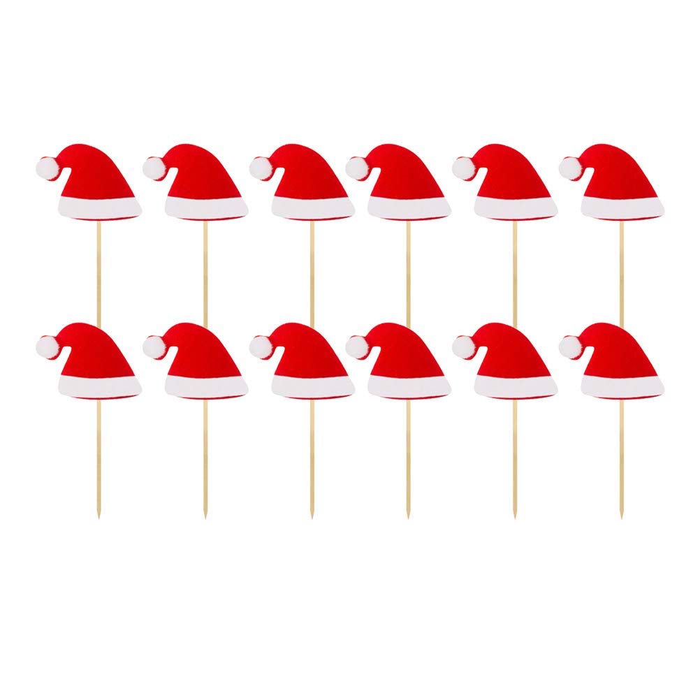12-Pack Christmas Hat Cake Toppers - Festive Cupcake Decorations for Holiday Parties, Xmas Desserts & Table Decor - Perfect for Christmas, New Year & Winter Celebrations