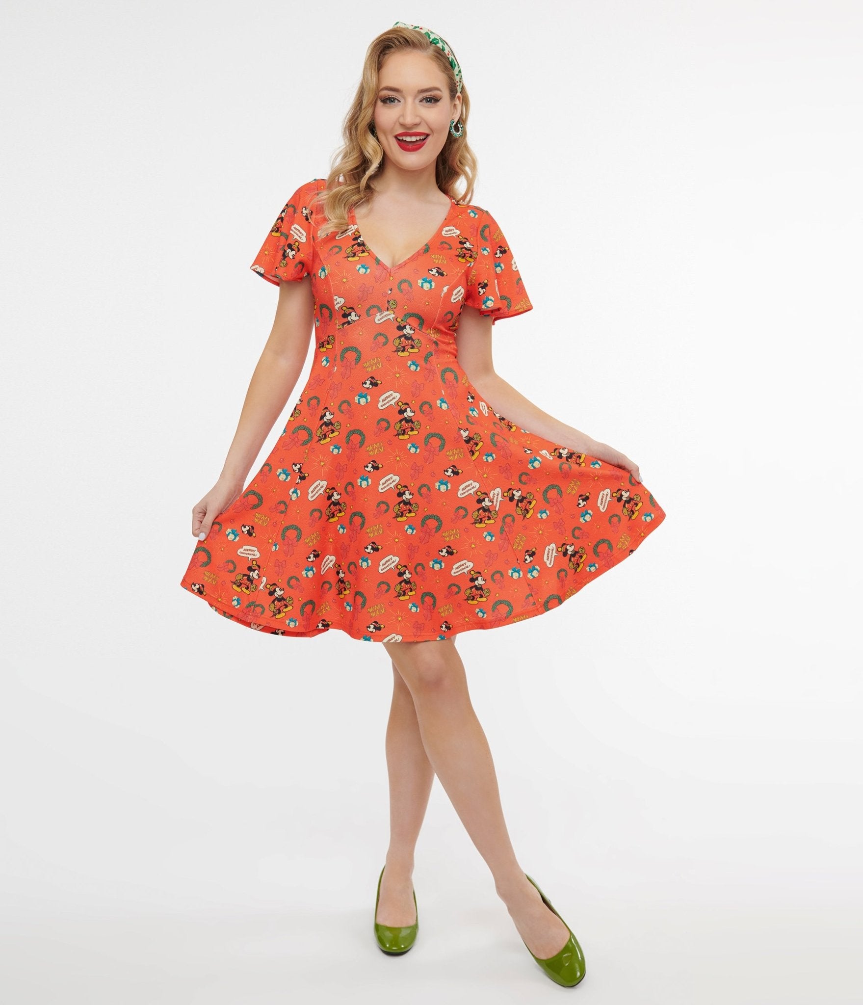 Disney Holiday Collection Mickey Mouse Christmas Fit & Flare Dress by Unique Vintage - Perfect for Christmas Parties, Family Gatherings & Festive Celebrations