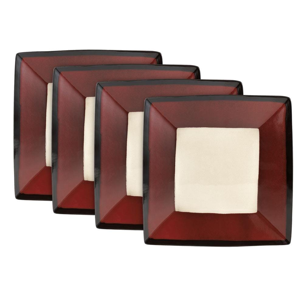 Belmont 4-Piece Red Square Dinner Plates Set - Elegant Tableware for Modern Dining, Parties, and Home Decor
