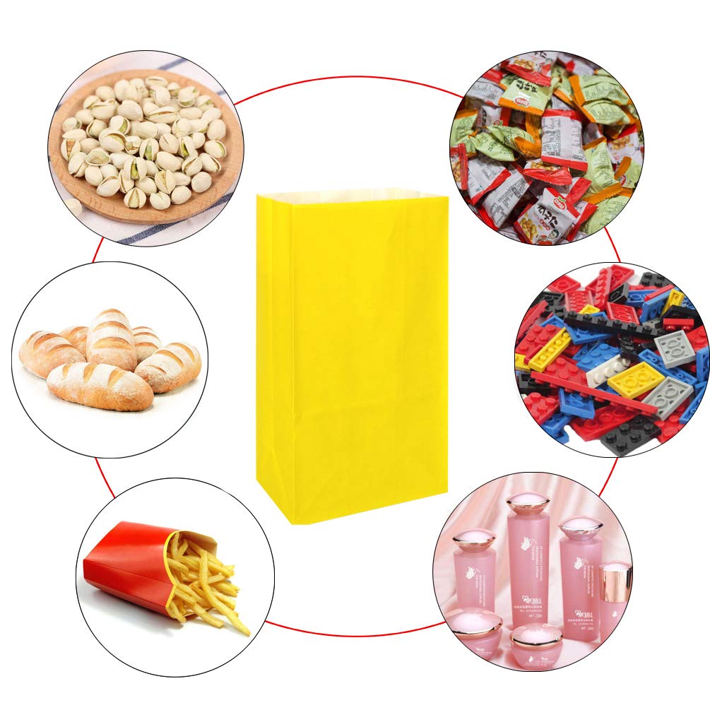 KEYYOOMY Mini Yellow Paper Bags - 24 Count Small Party Favor Bags, 3.5x2.4x7.1 Inch Lunch Bags for Birthday Favors, Wedding Treats & Classroom Snacks