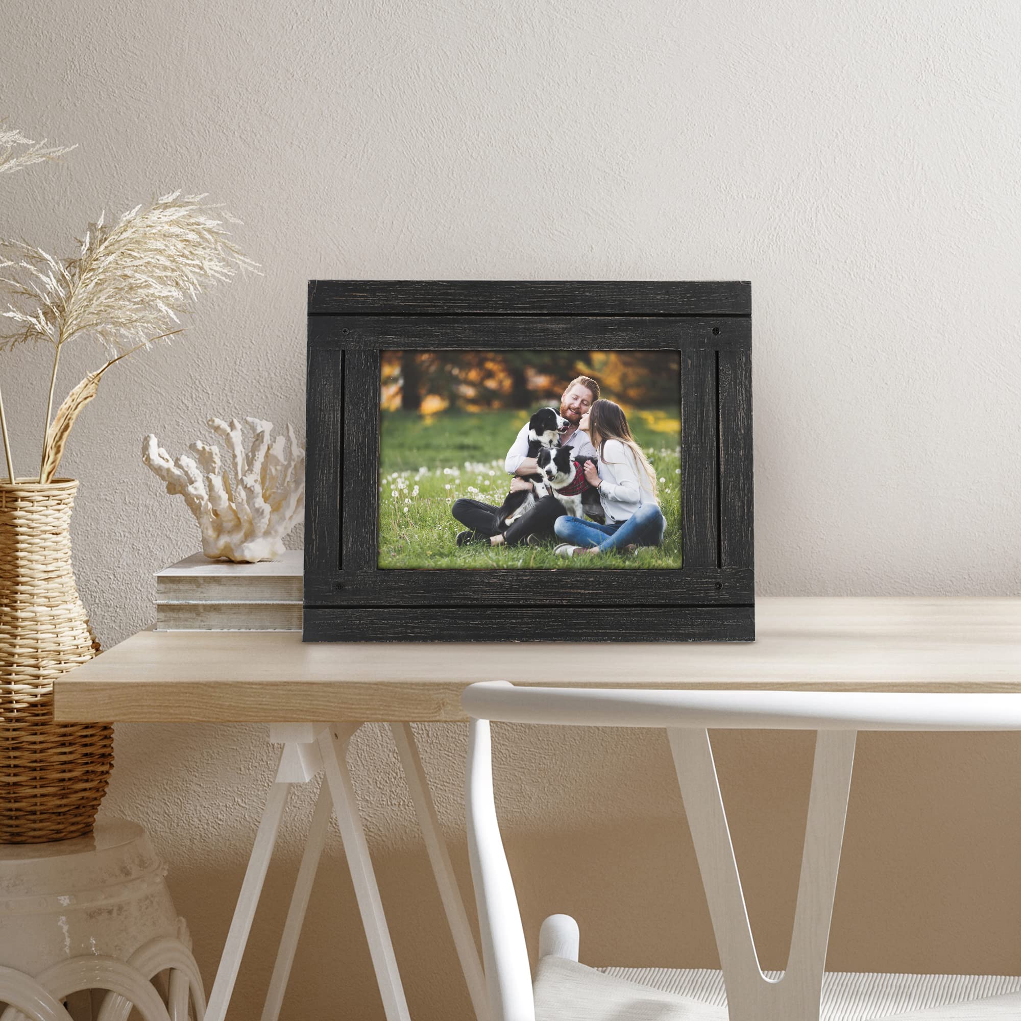 Americanflat 6x8 Picture Frame - Distressed Wood, Wall & Tabletop Display - Charcoal Black for Home Decor