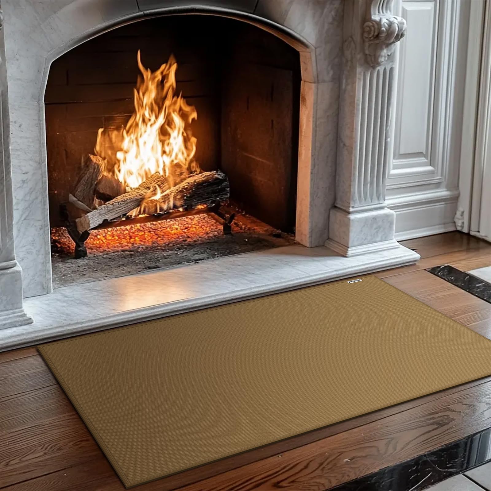 Fire Resistant Hearth Rug for Fireplaces - 42x24 Inches Fireproof Fireplace Mat, Non-Slip Hearth Pad for Wood Stove & Gas Fireplace - Brown - Perfect for Living Room, Cabin & Home Decor