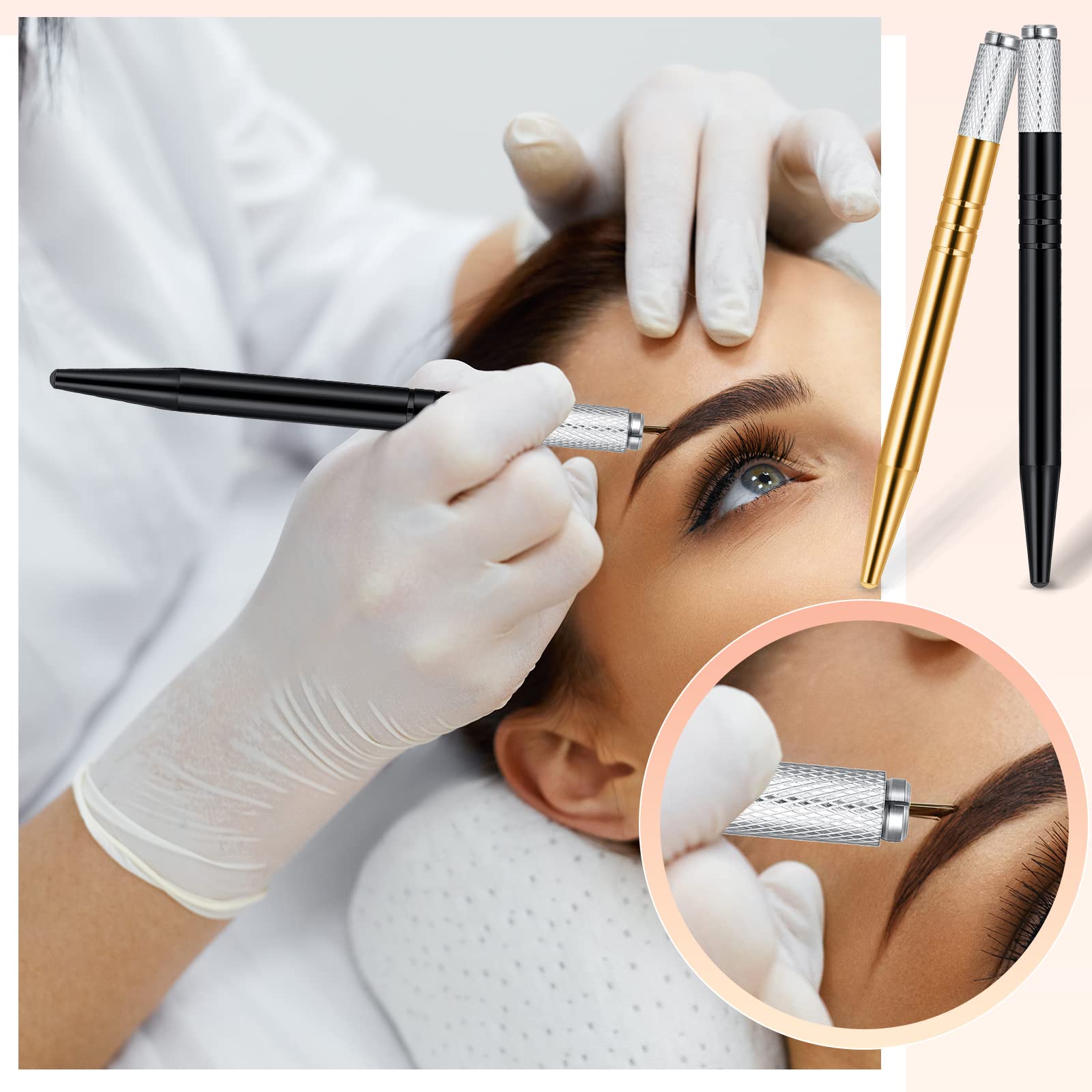 10 Pack Microblading Eyebrow Pens - Manual Eyebrow Tattoo Tools with Aluminum Handle for Professional Salon & Home Use - Gold & Black (Perfect for Eyebrow Shaping, Microblading Practice & Makeup Artistry)
