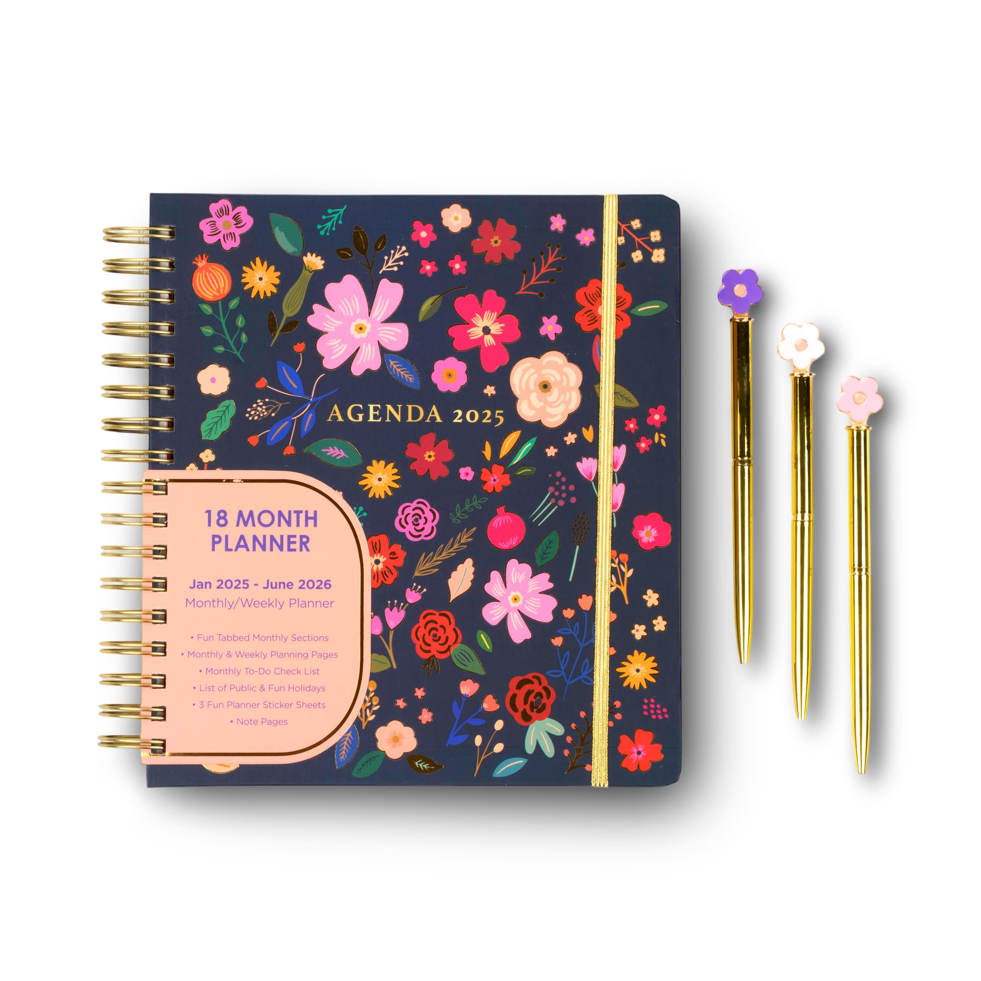 Votum 18-Month Large Academic Planner 2025-2026 (January 2025 - June 2026) - Daily Weekly Monthly Organizer with Twin-Ring Binding, Blue Floral Design, 3 Sticker Sheets & Notes Pages - Perfect for School, Work, College Students & Office Professionals