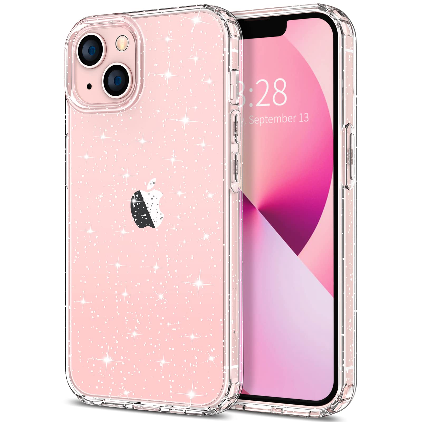 Hython Glitter Case for iPhone 13 - Sparkly Clear Protective Phone Cover with Anti-Scratch Hard PC & Soft TPU Edge | Shockproof Design for Women & Girls | Perfect for Everyday Use, Parties & Gifts