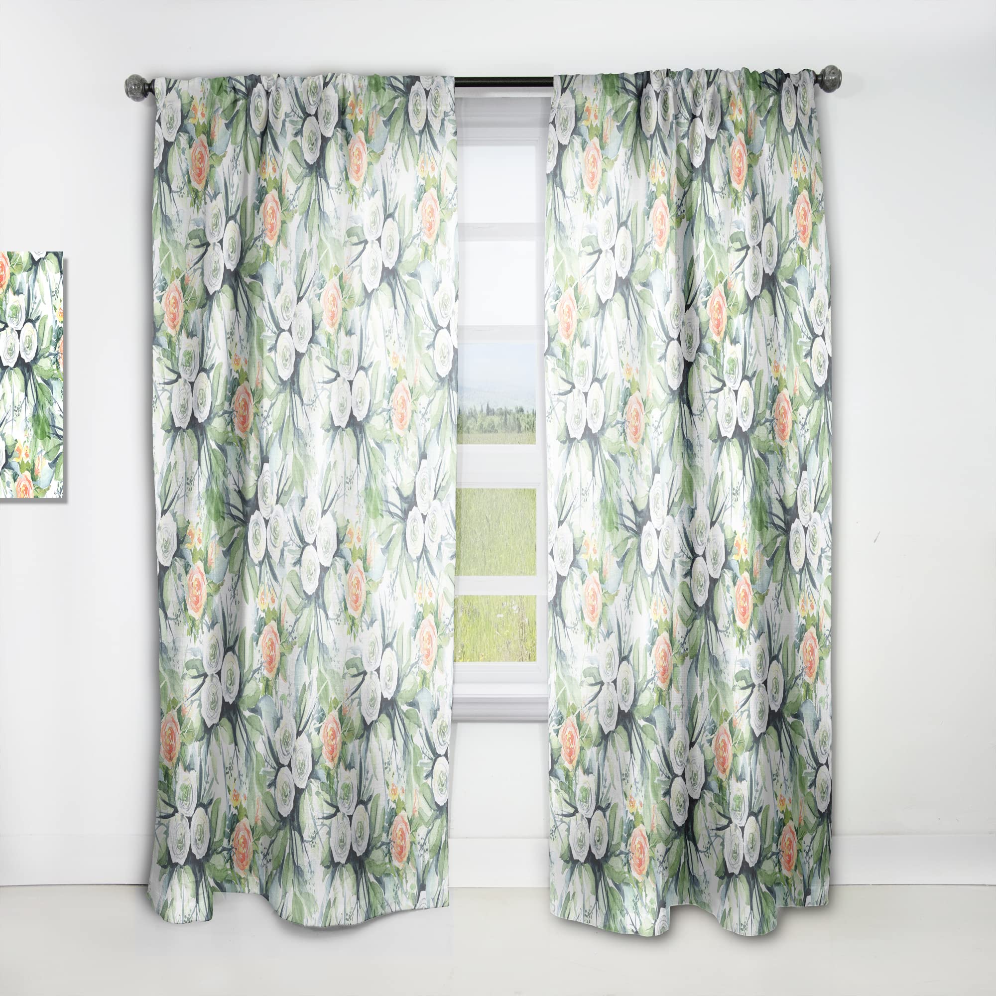 DesignQ Floral Print Blackout Curtains - Thermal Insulated Single Panel (52x63 inches) for Bedroom & Living Room - Elegant Seamless Pattern with Flowers for Home Decor, Light Blocking & Energy Saving
