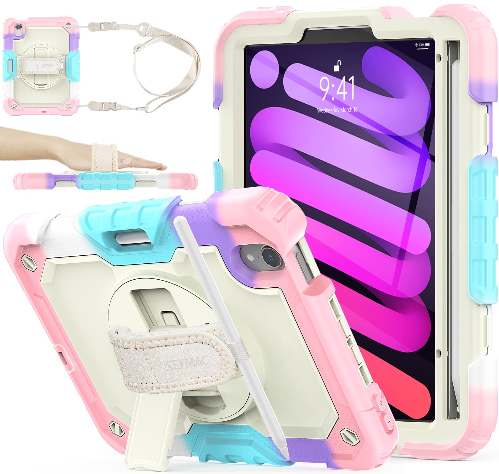 SEYMAC 360° Rotating Stand & Hand Strap iPad Mini 7 (2024) / Mini 6 8.3