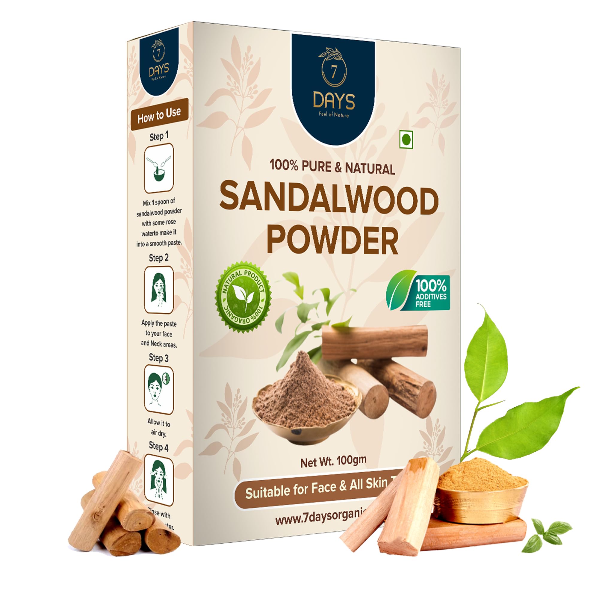 7 DAYS Sandalwood Face Pack Powder - 100% Pure Santalum Album (Chandan) for Glowing Skin & Acne Treatment | Natural Face & Body Care | Perfect for Spa Days & Daily Skincare Routine