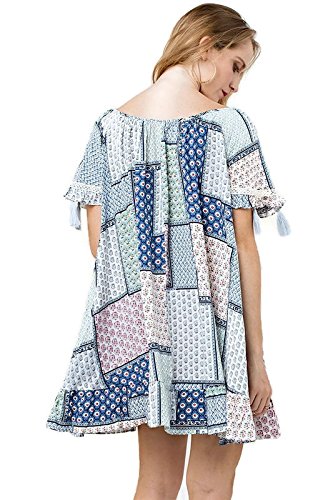 Kori America Women's Bohemian Tassel Mini Swing Dress - Flowy Summer Party Dress for Beach, Vacation & Date Night