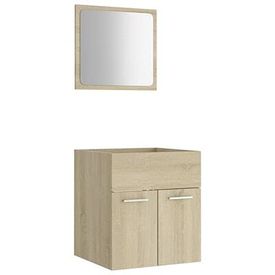 Warmliving 2-Piece Freestanding Bathroom Vanity Set with Mirror & Storage Cabinet - Chipboard Construction in Sonoma Oak Finish - Perfect for Small Bathrooms, Powder Rooms & Apartment Living