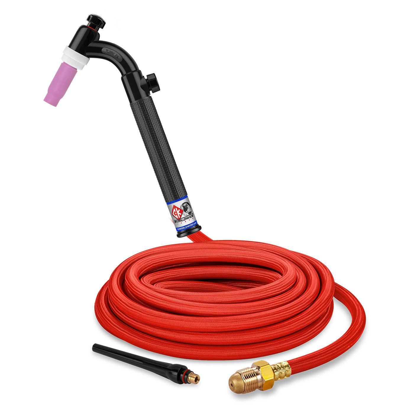 CK Worldwide 200A Trim Line TIG Torch with Flexible Head & Gas Valve - 25ft TL26V 25 RSF FX - Perfect for Precision Welding, Metal Fabrication & DIY Projects