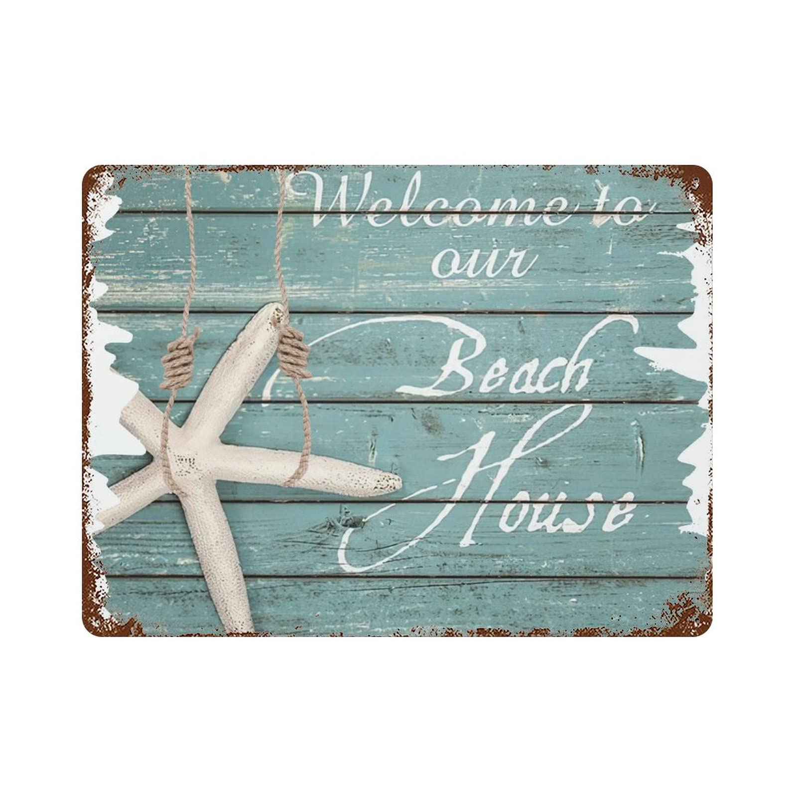 Personalized Vintage Beach House Metal Signs - Ocean Theme Retro Wall Decor for Garage, Patio & Outdoor Spaces - 16x12 Inch Rustic Coastal Art - Perfect for Beach Cottage, Poolside & Seaside Home Decor