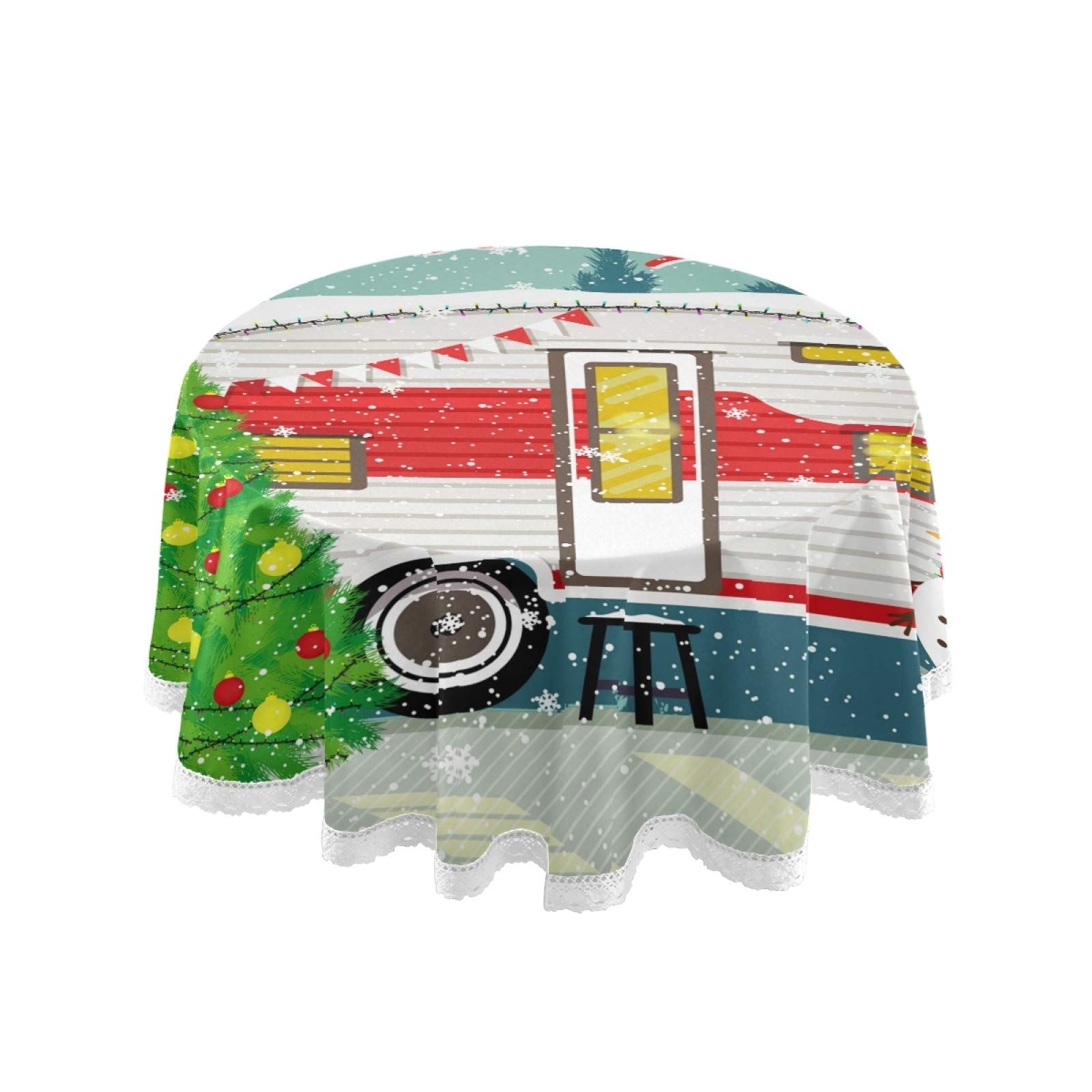 JRDD 60 Inch Round Christmas Tablecloth - Washable, Heat Resistant & Lightweight Travel Trailer Table Cover for Buffet, Holiday Dinner, Home Parties & Kitchen Decor | Perfect for Christmas Celebrations, Family Gatherings & Outdoor Picnics