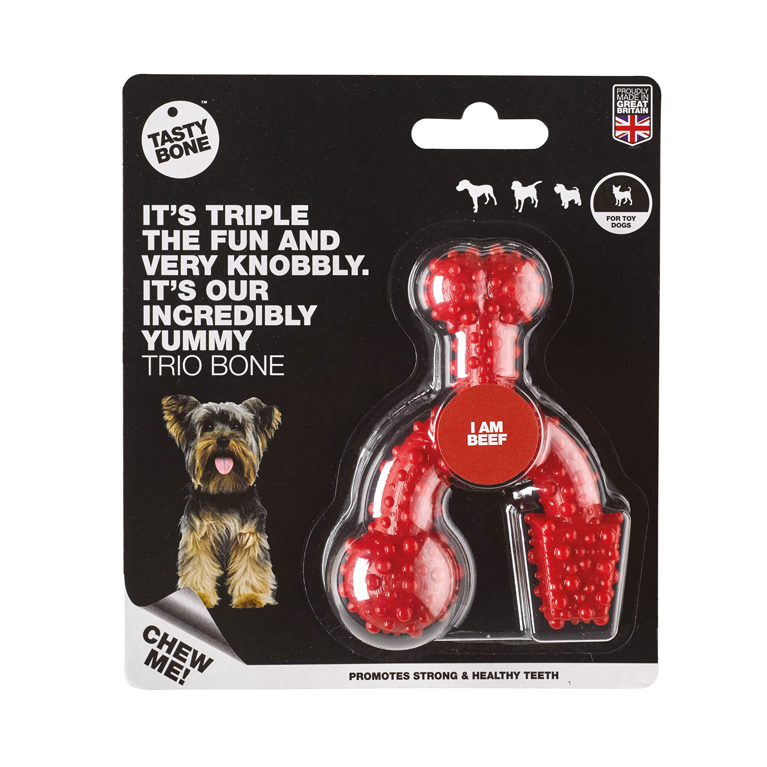 TastyBone Beef Flavored Trio Dog Chew Toys - Long-Lasting Dental Chews for Small, Medium & Large Dogs - Perfect for Teething, Boredom Relief & Playtime