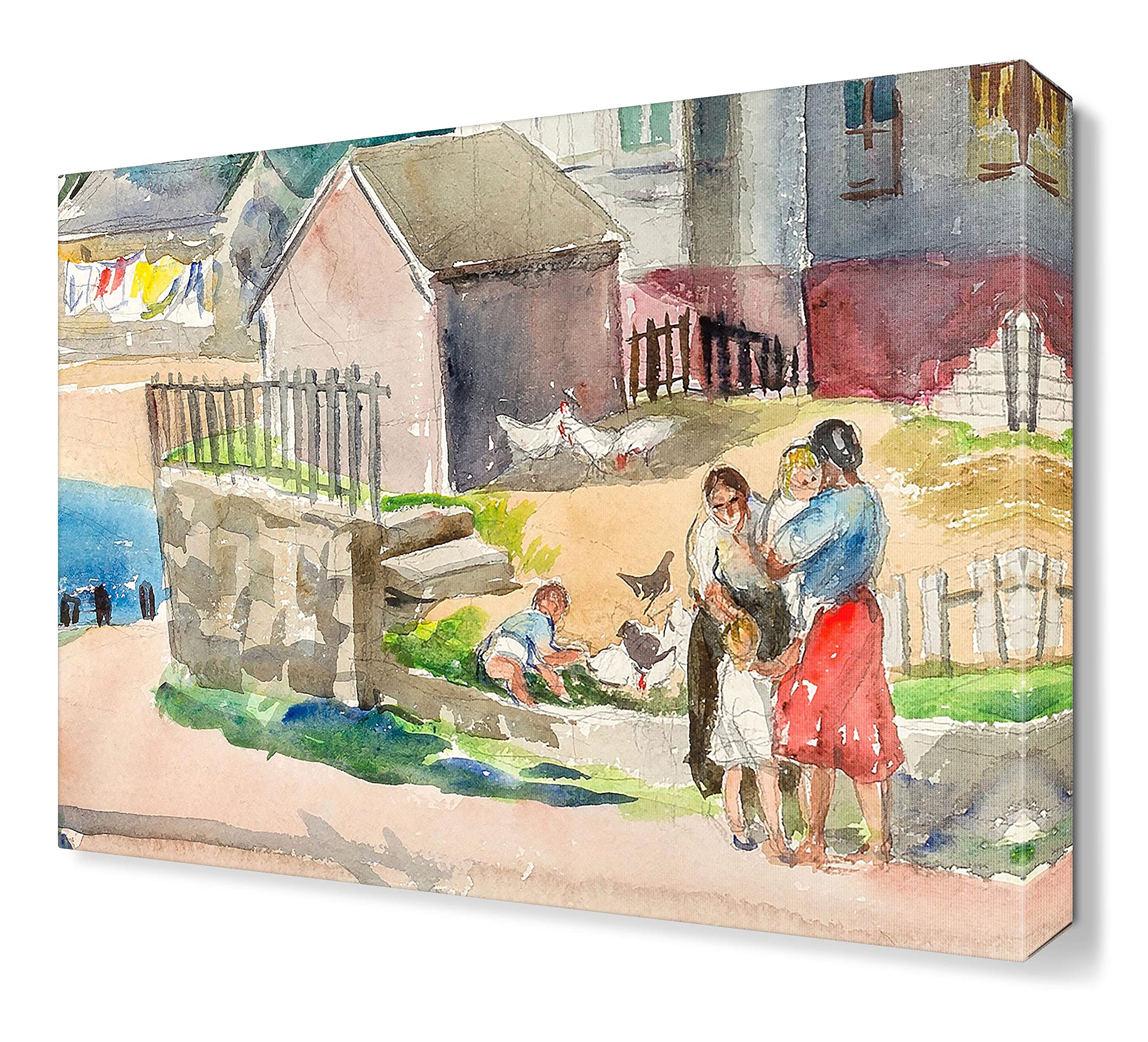 Coastal Village Watercolor Painting - Modern Frameless Wall Art for Bathroom, Office & Kitchen Decor - 40x60cm (15.7x23.6in) Home Decoration - Perfect for Beach House, Living Room & Bedroom Wall Decor