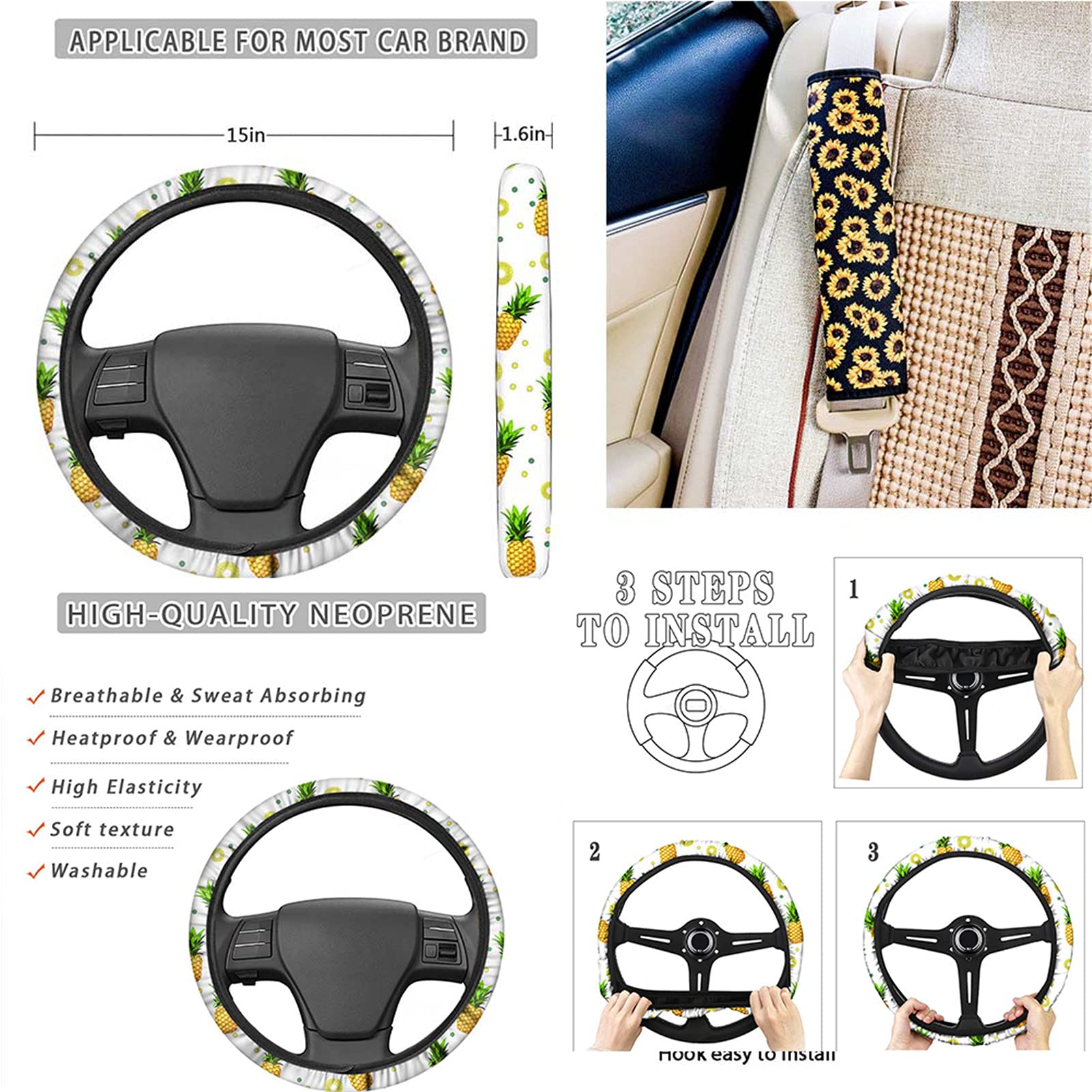 Blue Dragon Universal 15-Piece Car Seat Cover Set with Floor Mats, Steering Wheel Cover, Seatbelt Pads & Accessories - Perfect for SUVs, Trucks & Sedans
