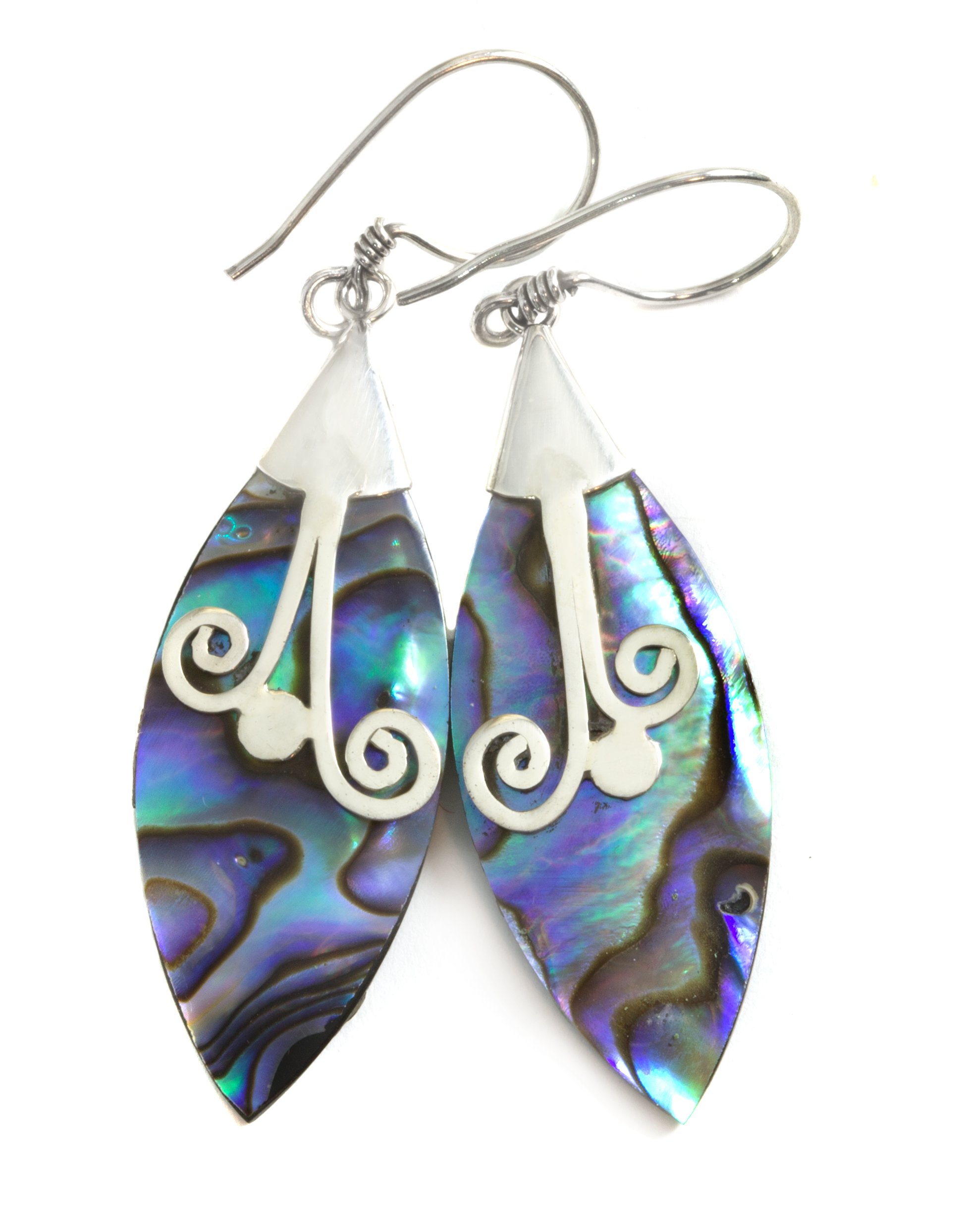 Sterling Silver Mother of Pearl Abalone Shell Earrings - Large Long Teardrop Peacock MOP Dangle Earrings for Women | Elegant Jewelry Gift for Wedding, Party & Special Occasions