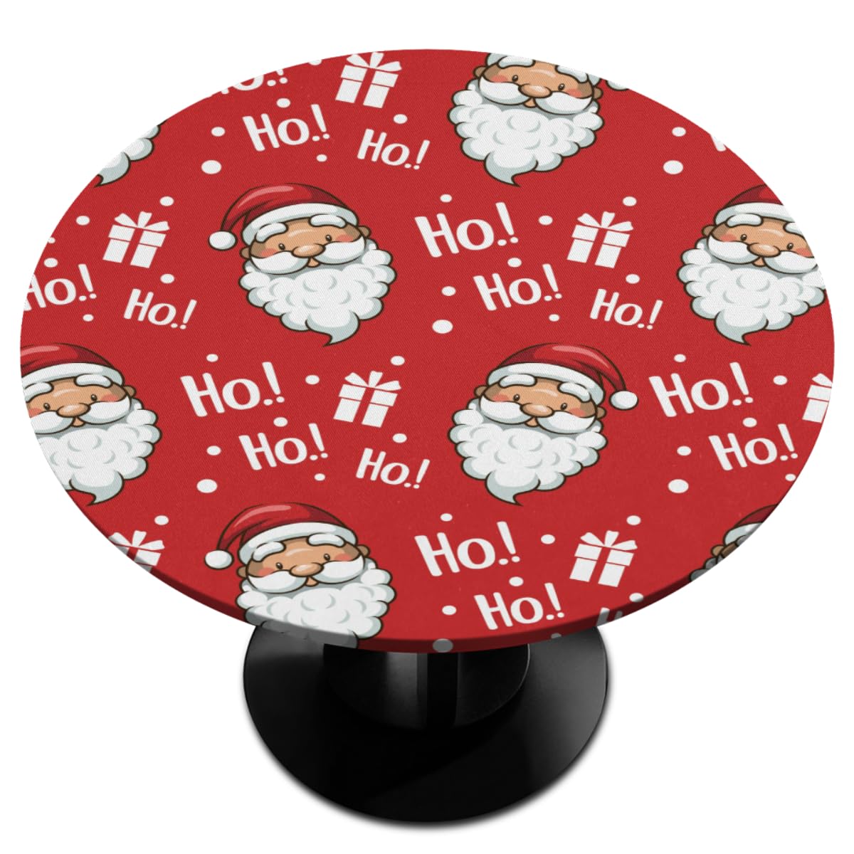 Christmas Red HoHo Santa Claus Round Fitted Tablecloth - Waterproof Elastic Edge Table Cover for 45